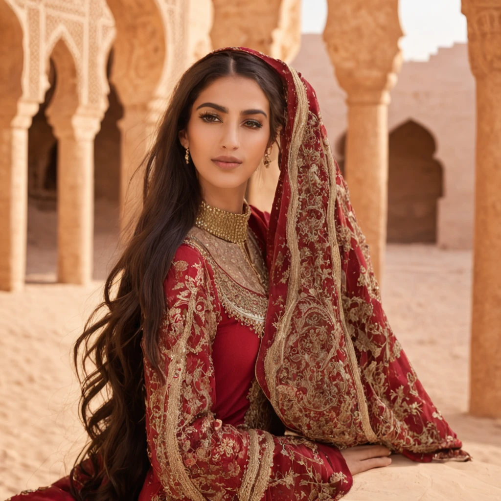 /imagine prompt: color photo of an Arabic woman
In this beautiful art piece, vibrant colors come together to capture the essence of an Arabic woman. The photo showcases meticulous details that embody her elegance and strength. The colors intertwine gracefully, highlighting the splendor of the scene.
The Arabic woman in the photo exudes timeless beauty and radiance. Her authentic Arab features reflect both delicacy and power. A bright smile adorns her face, reflecting happiness and confidence. She is adorned in clothing that reflects her rich Arab heritage, with intricate details such as beautiful patterns and embroidery.
The scene is set in a breathtaking natural environment, filled with an Arabic spirit. The background depicts a scene from the desert or an Arabic city, with magnificent architectural details that reflect the rich Arab heritage. The lighting enhances the beauty of the scene, with unique effects that accentuate the details and add a dramatic touch to the photo.
Camera settings: The photo is captured using a high-resolution professional camera, with the use of a wide-angle lens to showcase the entire scene. The camera settings are carefully adjusted to achieve a perfect balance of colors and lighting, enhancing the beauty and details of the Arabic woman.
Unlikely collaboration: Annie Leibovitz (photographer), Reem Acra (fashion designer), Hanan Al-Sheikh (visual artist), Nadine Labaki (director) —c 10 —ar 2:3