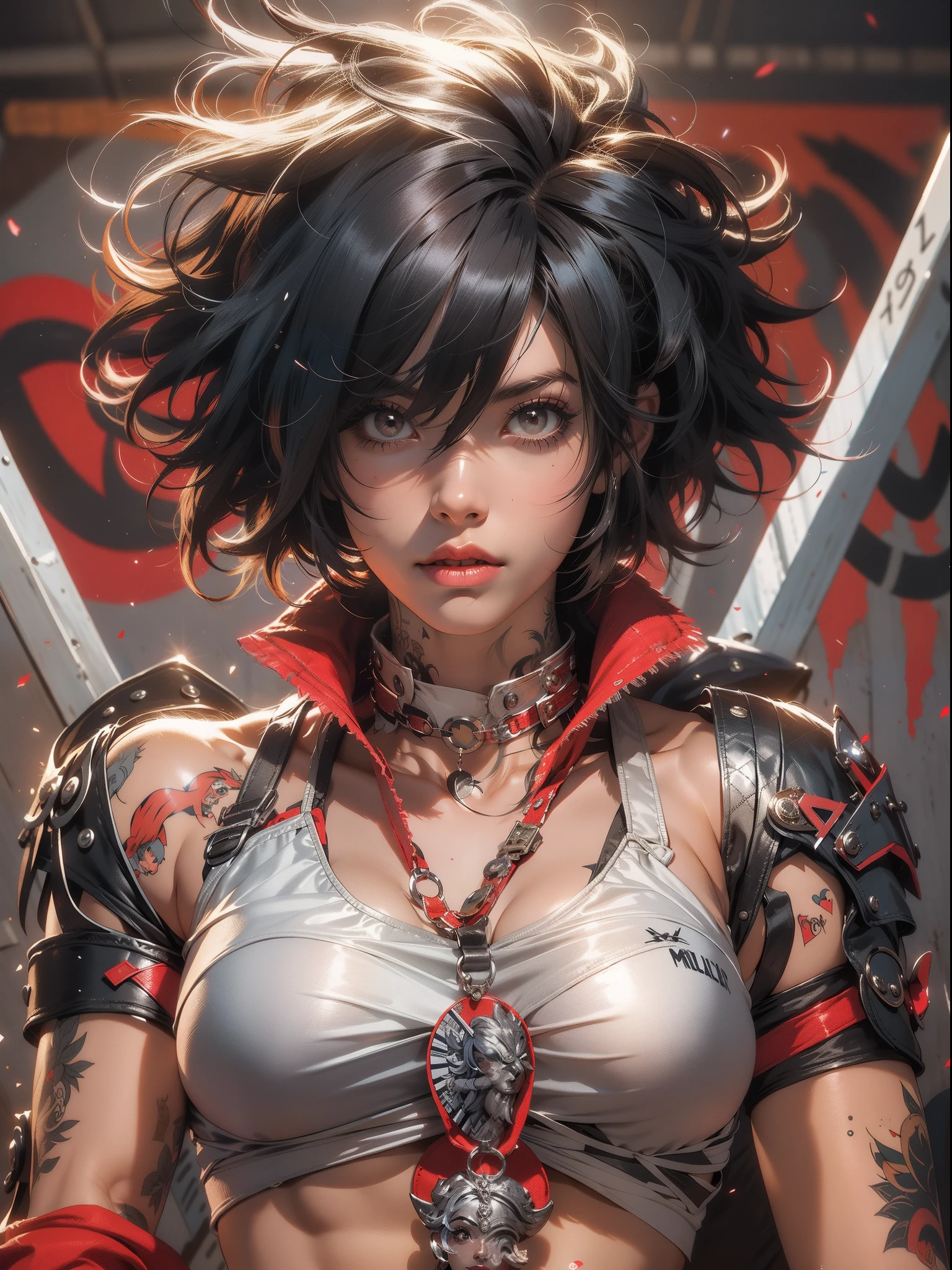 God of war, female, black, red, orange, shadow demon abilities, nsfw