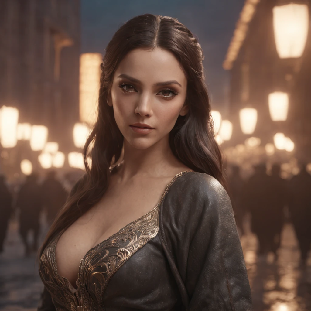 "(Professional 3D Rendering: 1.3) OF (Realistic: 1.3) The most stunning piece of art in the world. Features a beautiful Arabic woman with soft and radiant features, ((Epic fantasy hero with a muscular yet graceful figure, a determined and intense gaze, long flowing hair, a short beard, and a fierce expression in a dynamic pose. Set in a fantastic location, amidst a majestic and bustling environment.)), Full Unity 8k rendering, Action-packed scene, Exquisite skin pores, Intense and dramatic lighting, heavy shading, Highly detailed, intricate facial features, (Dynamic, realistic photography, Realistic, dramatic, Dark, sharp focus, 8k), (Weathered vintage leather attire: 1.4), ((((Adorned with fur))), (Intricate: 1.4), decadent, (Highly detailed: 1.4), digital painting, rendered using Octane, Artistic creation, concept art, smooth, sharp focus, illustration, Art Germ, (loish: 0.23), WLOP Ilya Kuvshinov, and Greg Rutkowski, inspired by Alphonse Mucha. Gracias, (Global Illumination, Studio Lighting, Volumetric Light), heavy rain, floating particles, FRIPON, fantasy, Eleven, full-bodied, ((Dark and ancient cityscape background: 1.3)), CGSociety, Art Stations."