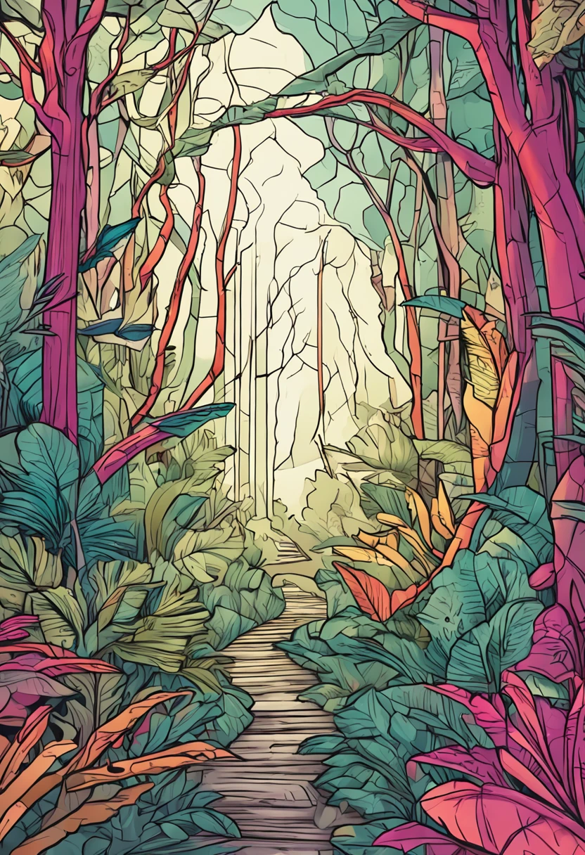 (Imagem) (de) (papagaio) (Realista) (muito) (Colouring) (em) (scenecy) (futuristic forest) (imagem quadro)