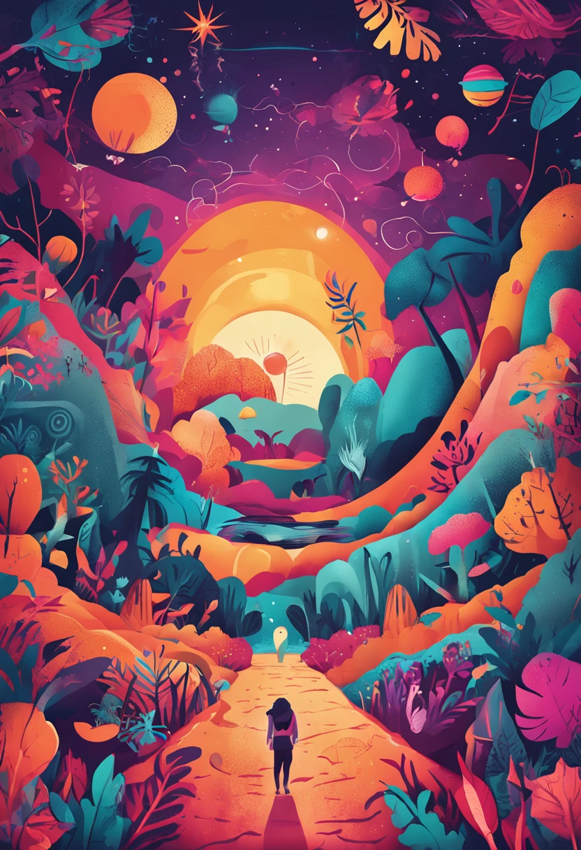 charming image representing the title of the book, 'O Mundo dos Sonhos', with magical elements and vibrant colors