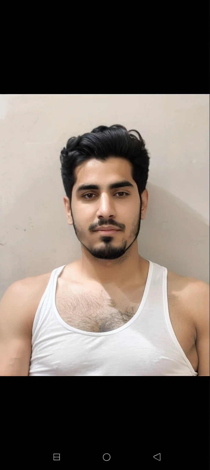 arafed man with a beard and mustache in a white tank top, without beard, 2 2 years old, 2 7 years old, 2 3 years old, without beard and mustache, 2 4 years old, 2 8 years old, 21 years old, an afghan male type, khyzyl saleem, portait photo profile picture, headshot profile picture