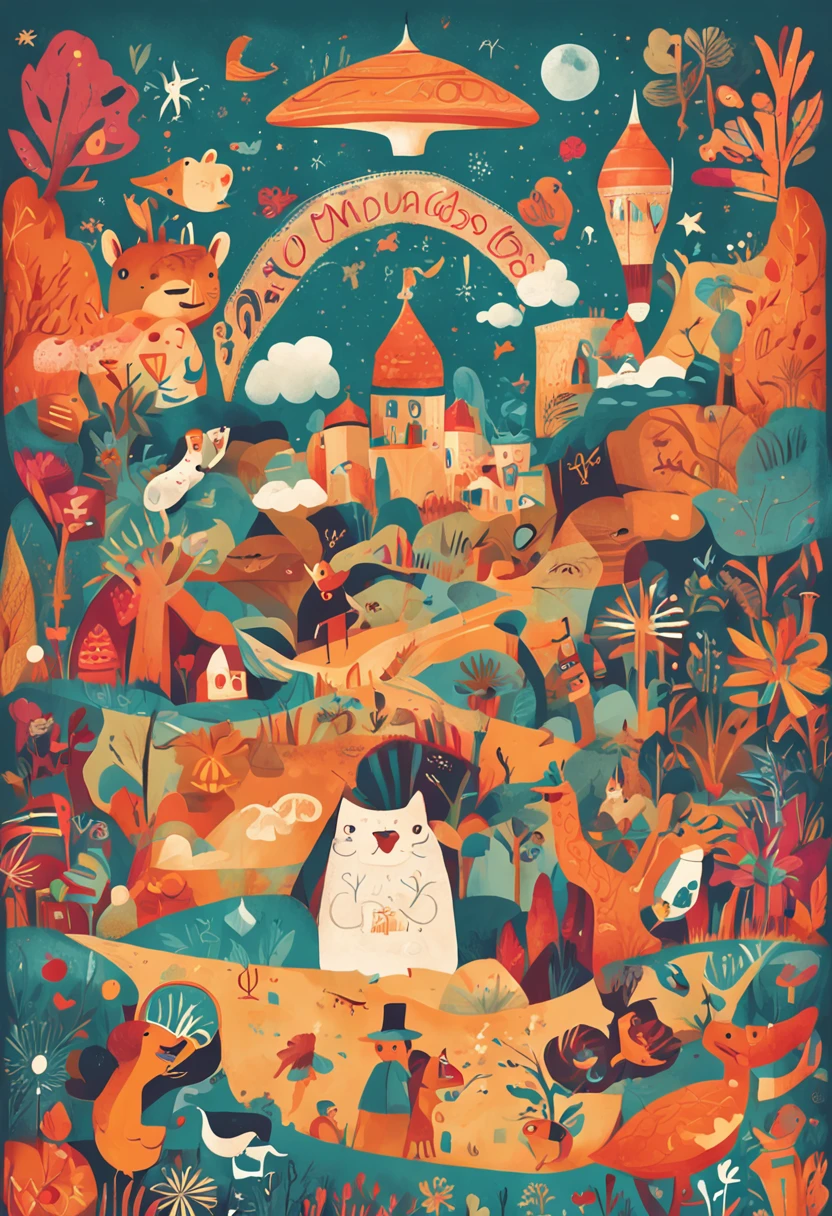 charming image representing the title of the book, 'O Mundo dos Sonhos', with magical elements and vibrant colors, estilo livro infantil