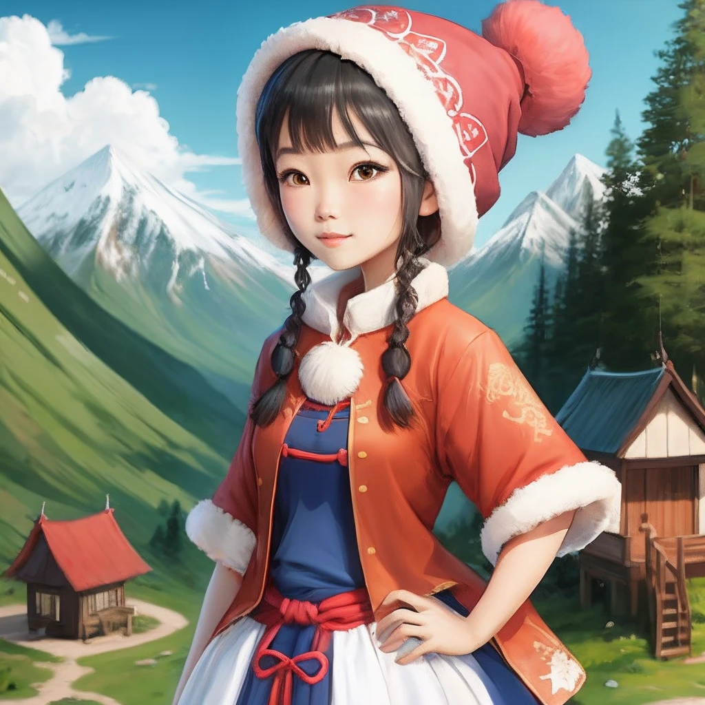 Mongolian,Cartoon Girl