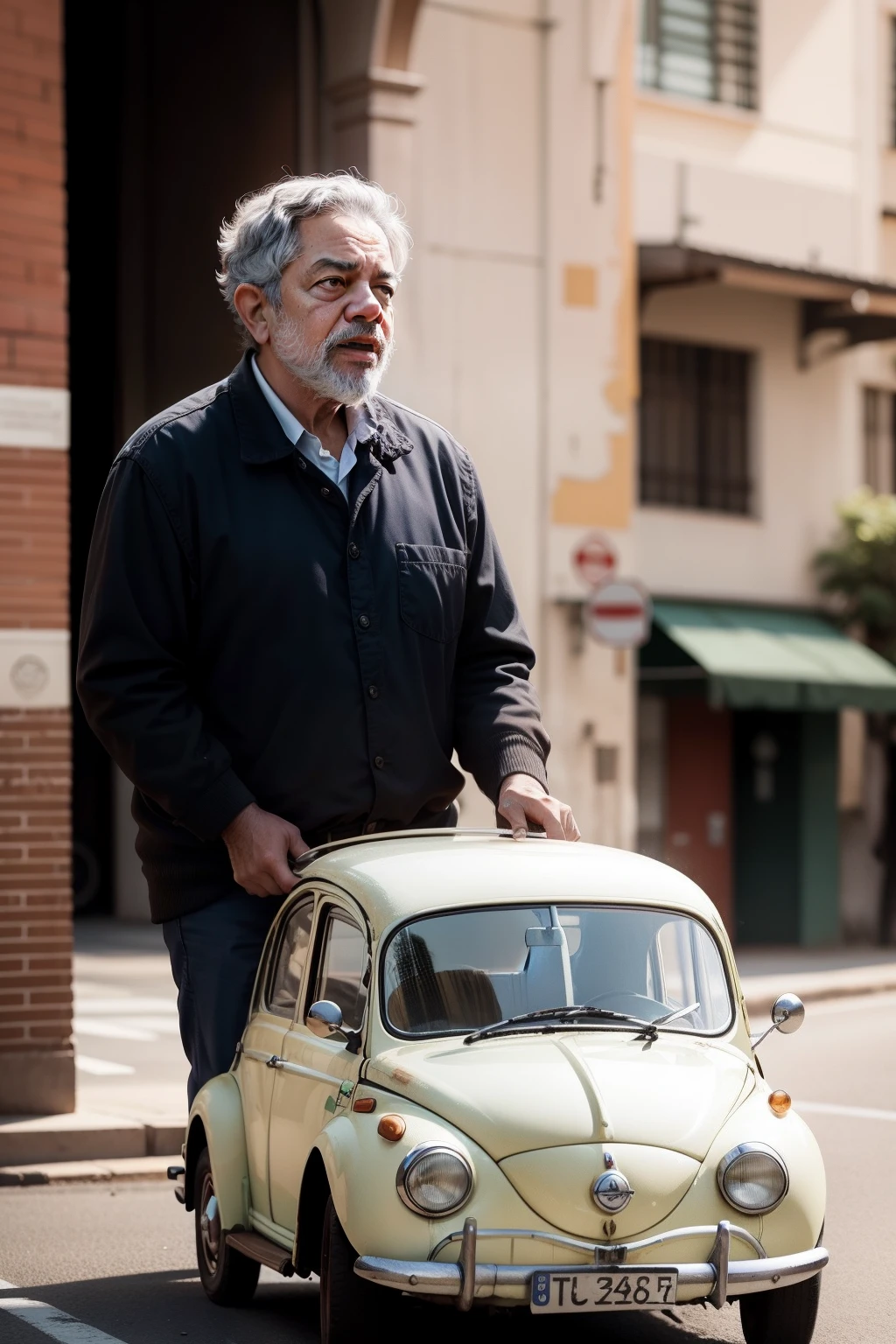 crie um imagem do Lula dirigindo um fusca