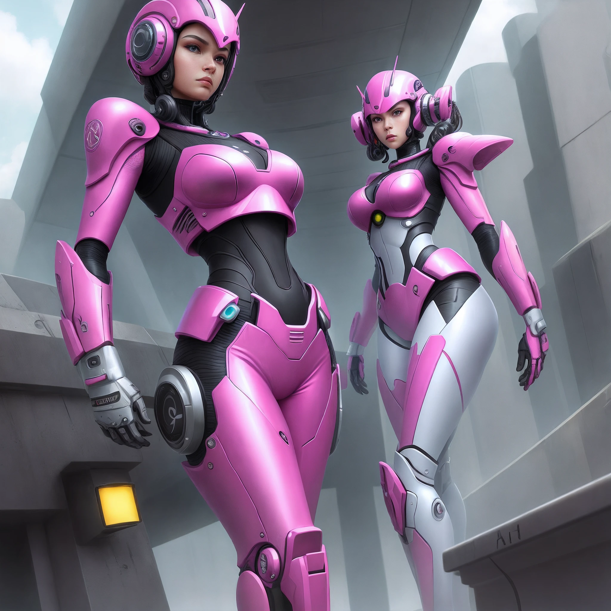 Beautiful Caucasian woman. Slim body. Just one woman. Alone. Only one person in the picture. Western woman. Long hair with 1 braid. Purple hair. Bright purple eyes. Woman doing a sexy Mega Man X cosplay. Her outfit is blue and is a sensual version of the Mega Man X outfit. The woman is in a futuristic city during the day. The place is full of plants and holographic monitors in the windows of the buildings. Dynamic light. Dynamic shadows. High resolution. Detailed.