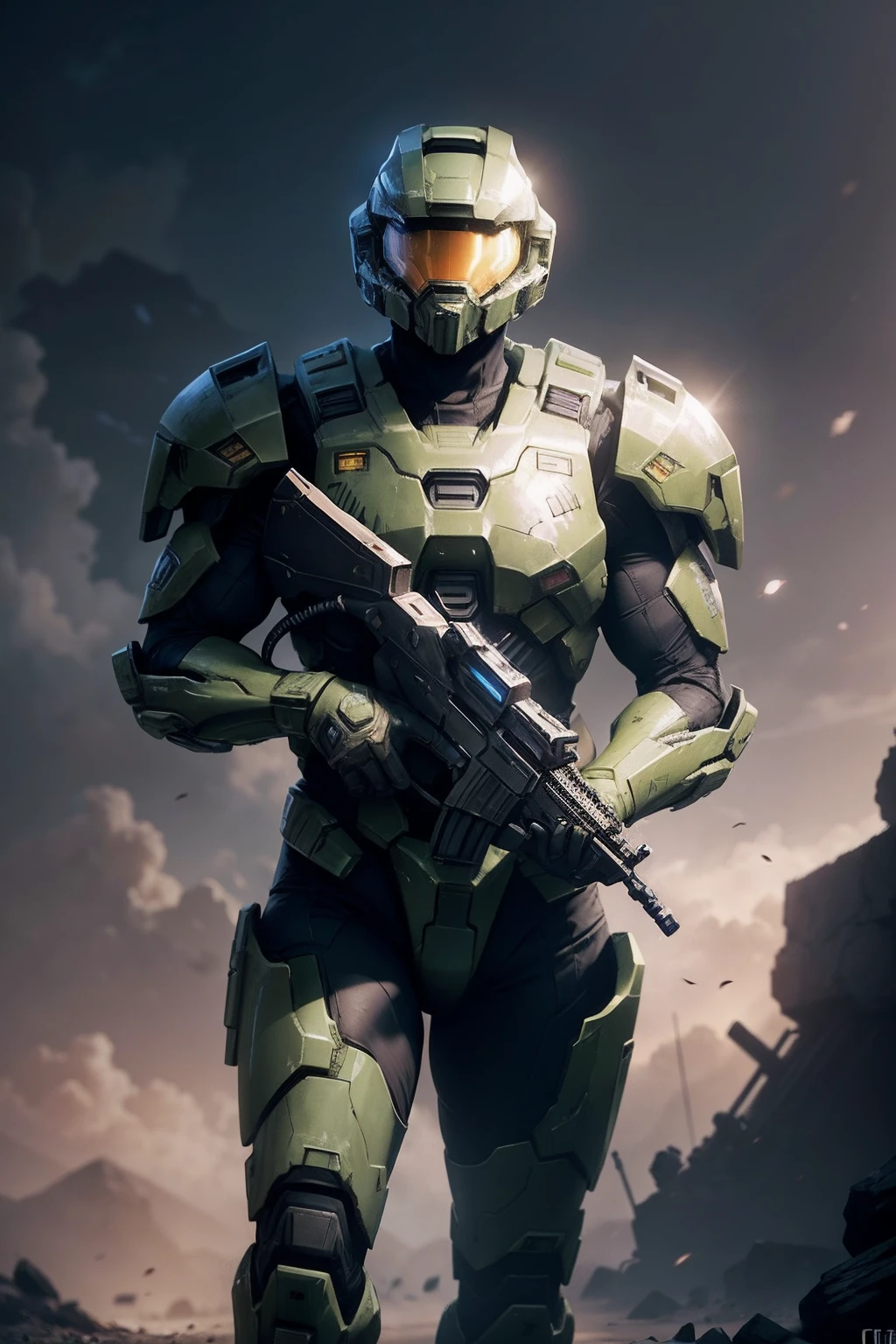 A character from the game Halo, On the background of the game, Cinematic lighting, Halo 3 Playstyle, Representative of the Cavinant race