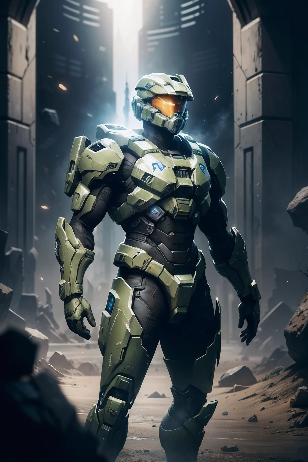A character from the game Halo, On the background of the game, Cinematic lighting, Halo 3 Playstyle, Representative of the Cavinant race