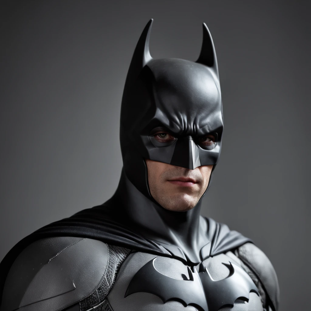 [Core Concept] A stone bust sculpture depicting the iconic superhero, Batman. [Character Description] The sculpture portrays a stoic and brooding Batman, his cowl casting dramatic shadows over his chiseled features. The expression is one of intense focus and determination, conveying the character's unwavering resolve to protect the city. [Environment/Background] The bust emerges from a plain, unadorned stone backdrop, allowing the powerful visage of the Dark Knight to take center stage. [Style and Atmosphere] The sculpture has a rugged, weathered aesthetic, with the rough-hewn stone surface accentuating the gritty and imposing nature of the character. The overall atmosphere is one of strength, resilience, and a sense of dark heroism. [Composition] The sculpture is designed with a strong, angular composition, mirroring the angular lines and sharp edges of Batman's iconic costume. The bust is positioned in a commanding, forward-facing stance, commanding the viewer's attention. [Details and Embellishments] Intricate details are carved into the stone, capturing the subtle textures and contours of Batman's cowl, the defined musculature of his jawline, and the intense gaze of his eyes. These meticulous details add depth and realism to the sculpture. [Technical Specifications] The stone bust sculpture is a large-scale, finely crafted work of art, showcasing the skilled craftsmanship of the sculptor. The use of durable stone material ensures the longevity and permanence of this powerful representation of the Batman character.