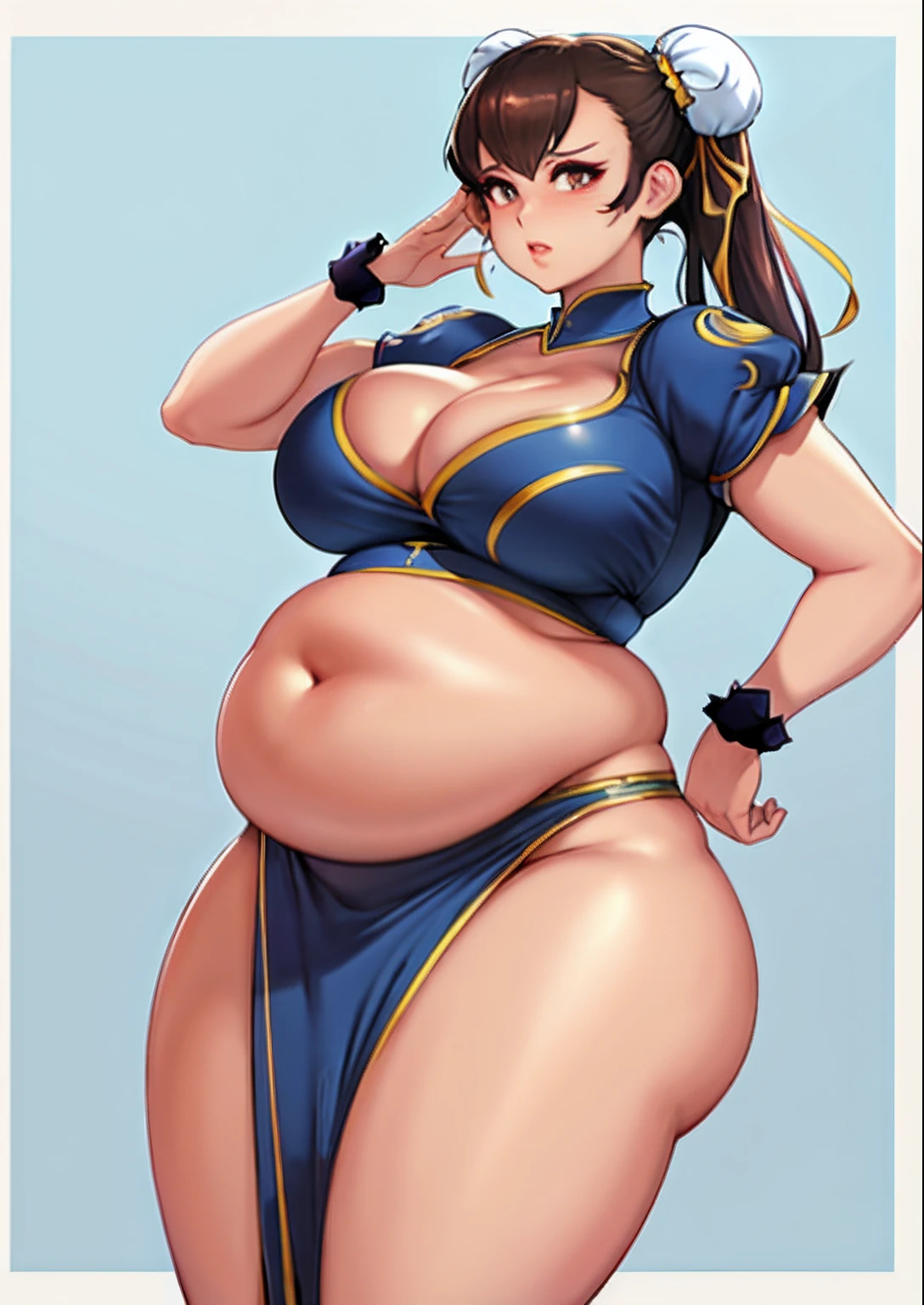 art by kipteitei, 1girl, Chun_Li, massive belly, massive breasts, massive thighs, chubby (best quality, masterpiece)