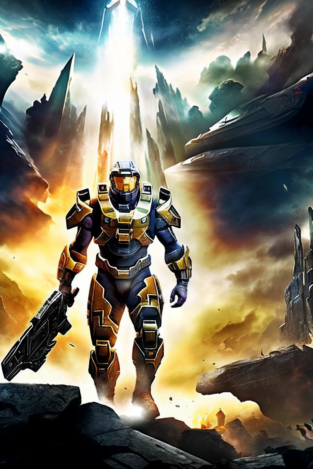 Representative of the Cavinant race  from the game Halo, On the background of the game, Cinematic lighting, Halo 3 Playstyle, hight resolution, Best Quality, Film grain