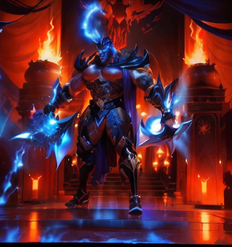 a close up of a buff giant bodybuilder man standing on a stage wearing large futuristic boxing gloves, demon male, djinn man male demon, male djinn man demon hybrid, muscled humanoid balrog demon, human male demon, raziel irl, man male demon, ruler of inferno, evil devious male, male vampire of clan banu haqim, the former demon king