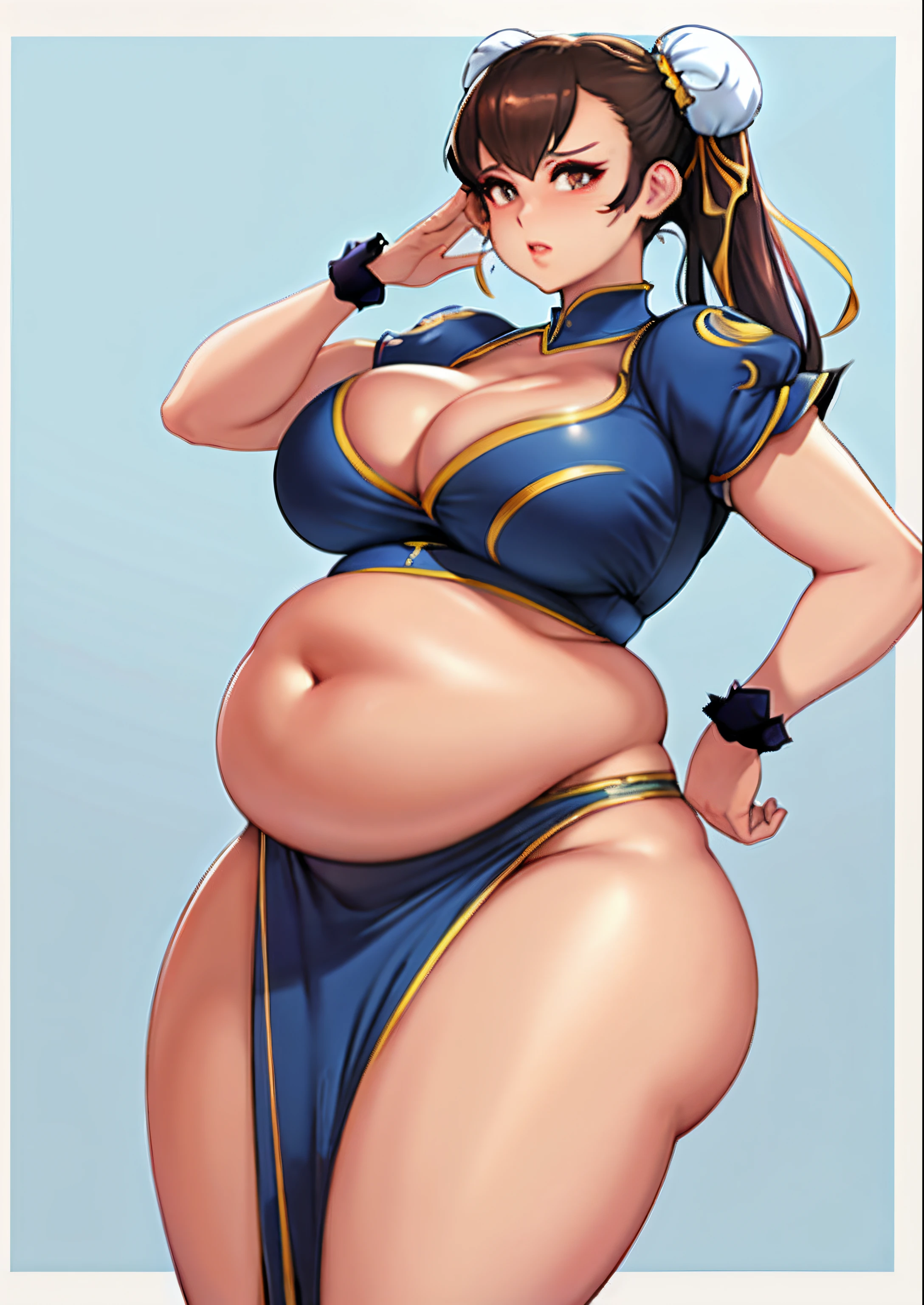 art by kipteitei, 1girl, Chun_Li, massive belly, massive breasts, massive thighs, chubby (best quality, masterpiece)