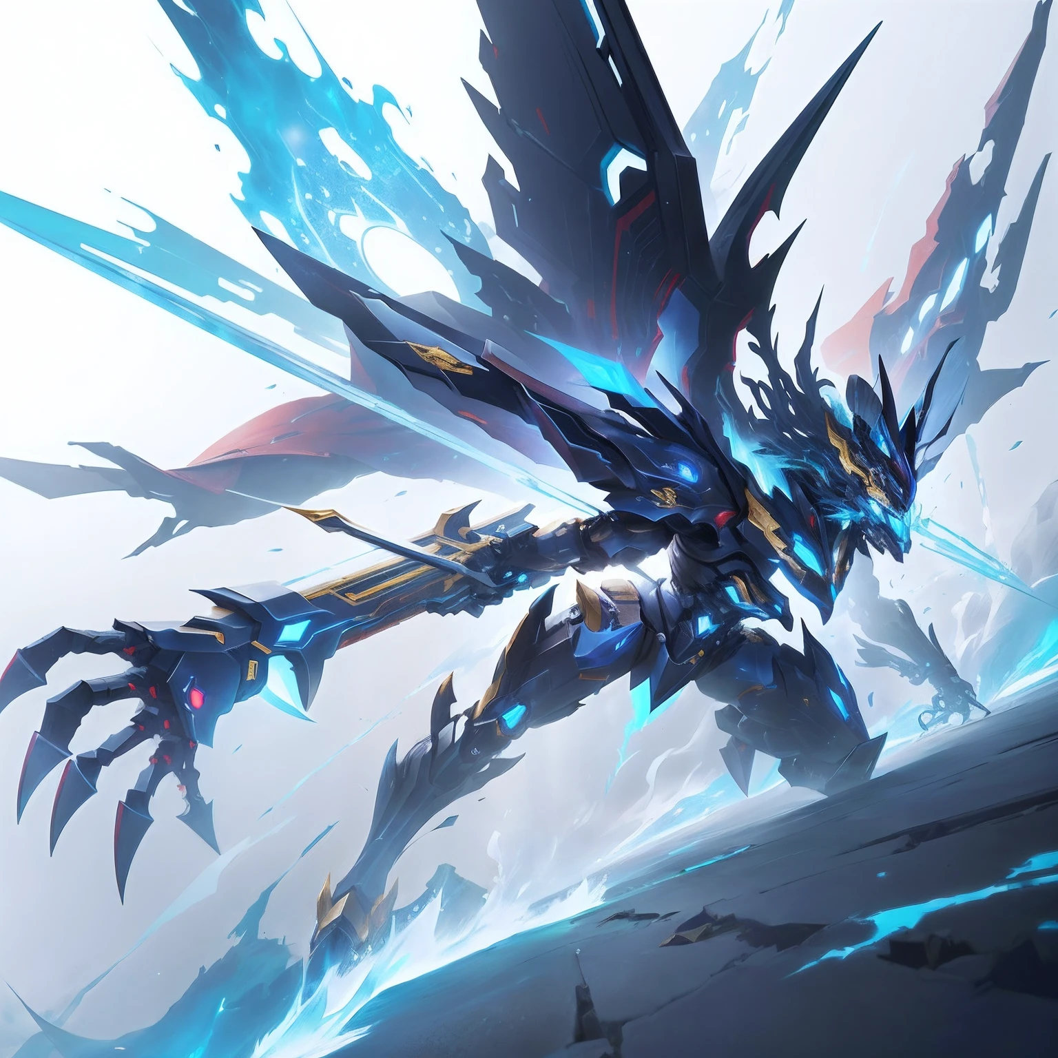 Mecha - art style of a giant robot with a massive blade, Splash Art Oficial, arte oficial altamente detalhada, Keqing por Genshin Impact, Estilo Duelyst, arte detalhada Onmyoji, por Yang J, papel de parede splash arte promocional, g Estilo de arte liuliano, colossal dragon as background, arte hiper conceito, Arte conceitual de League of Legends, corpo masculino,