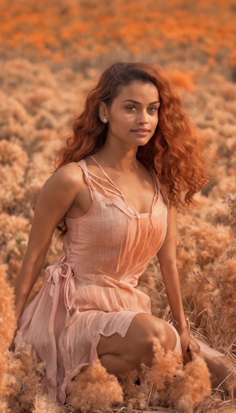 Tema Natureza, uma raposa feminina com uma camiseta laranja e uma saia laranja, e com orelhas de raposa fofas