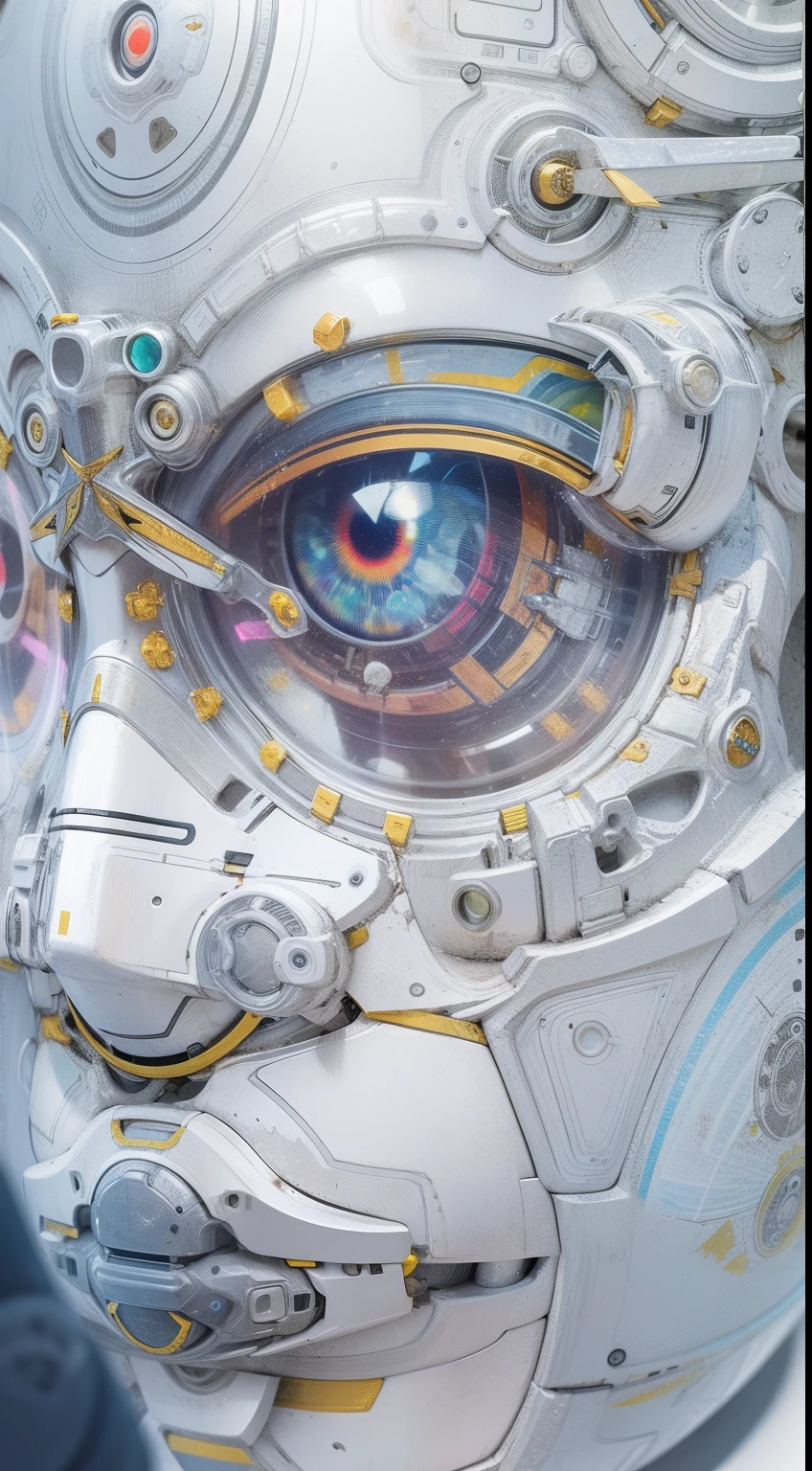 "Araffed Cyborg with high-resolution white plastic details, olhos azuis claros."