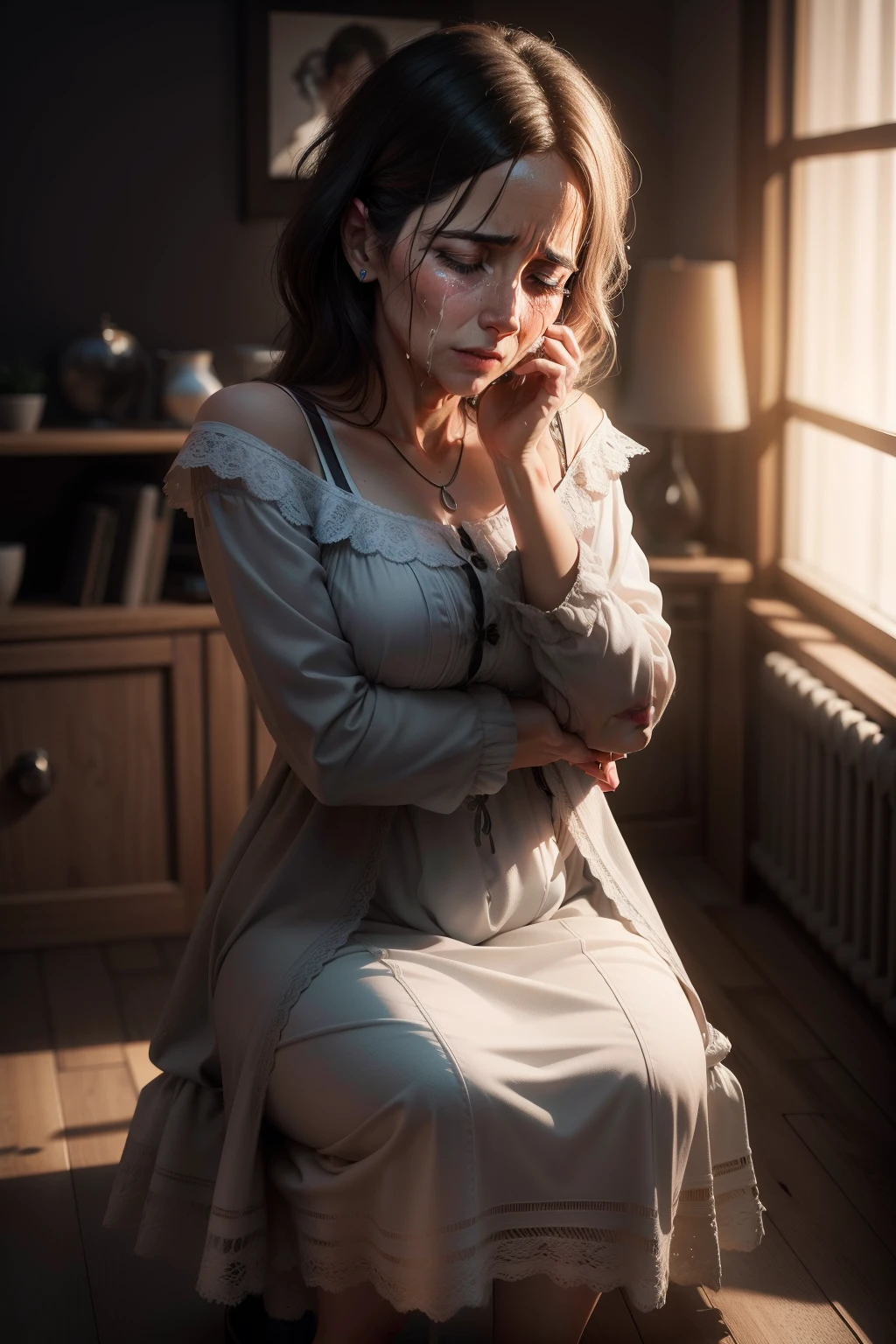 Mother crying, 4k, 3d, realista