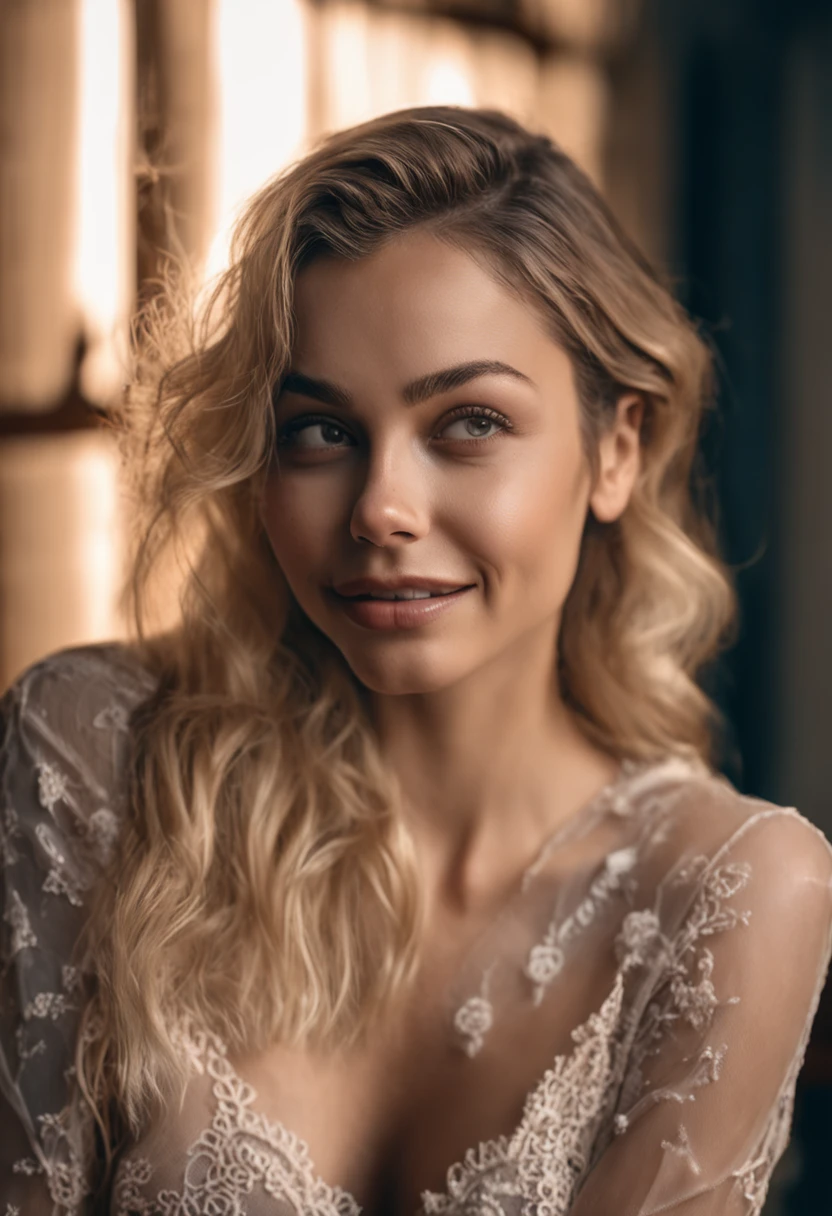 RAW, analog, Nikon Z 85mm,((best quality)), ((masterpiece)), ((realistic)),vintage image, gorgeous russian woman, blond, 22 year old, posing in a hotel wearing lingerie, wearing lingerie petite, smile with teeth showing, ((small breasts)), intricate details, highly detailed, sharp focus, professional, 4k, god rays, hand model, stunning brown eyes, petite, highres, detailed facial features, high detail, sharp focus, smooth, extremely detailed, photo_\(ultra\), photorealistic, realistic, post-processing, max detail, roughness, real life, ultra realistic, photorealism, 8k uhd, SEMI-SILHOUETTE light, slavic face, long blon hair, beautiful hair, characterful face