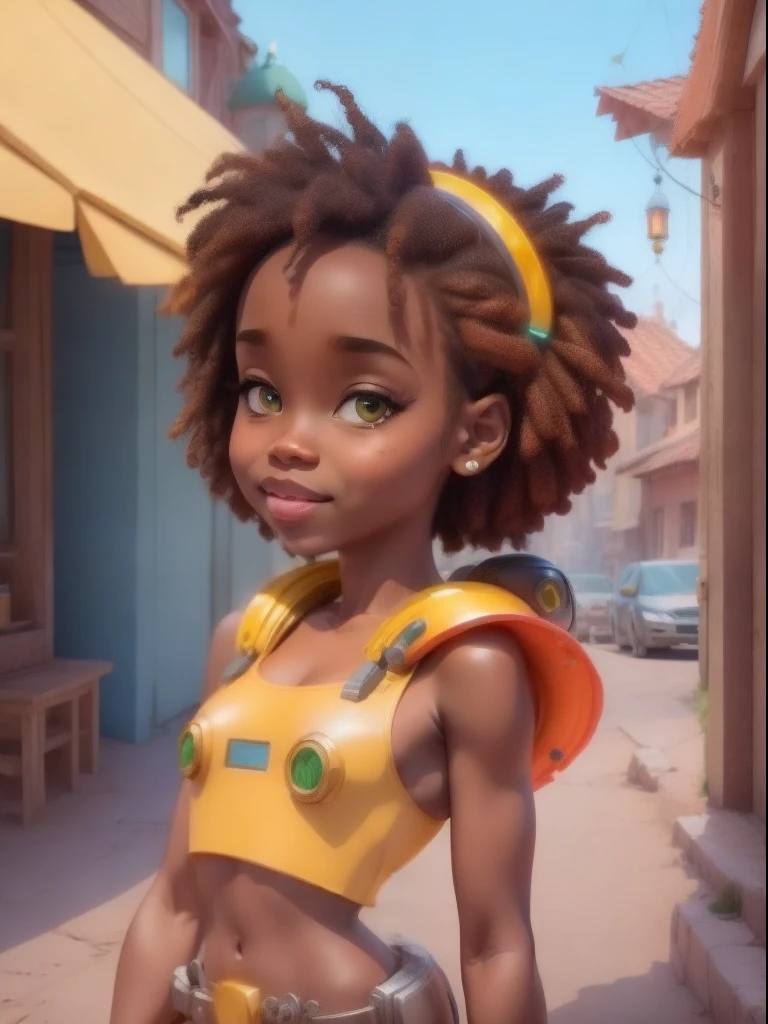 A cute brown skin solarpunk girl