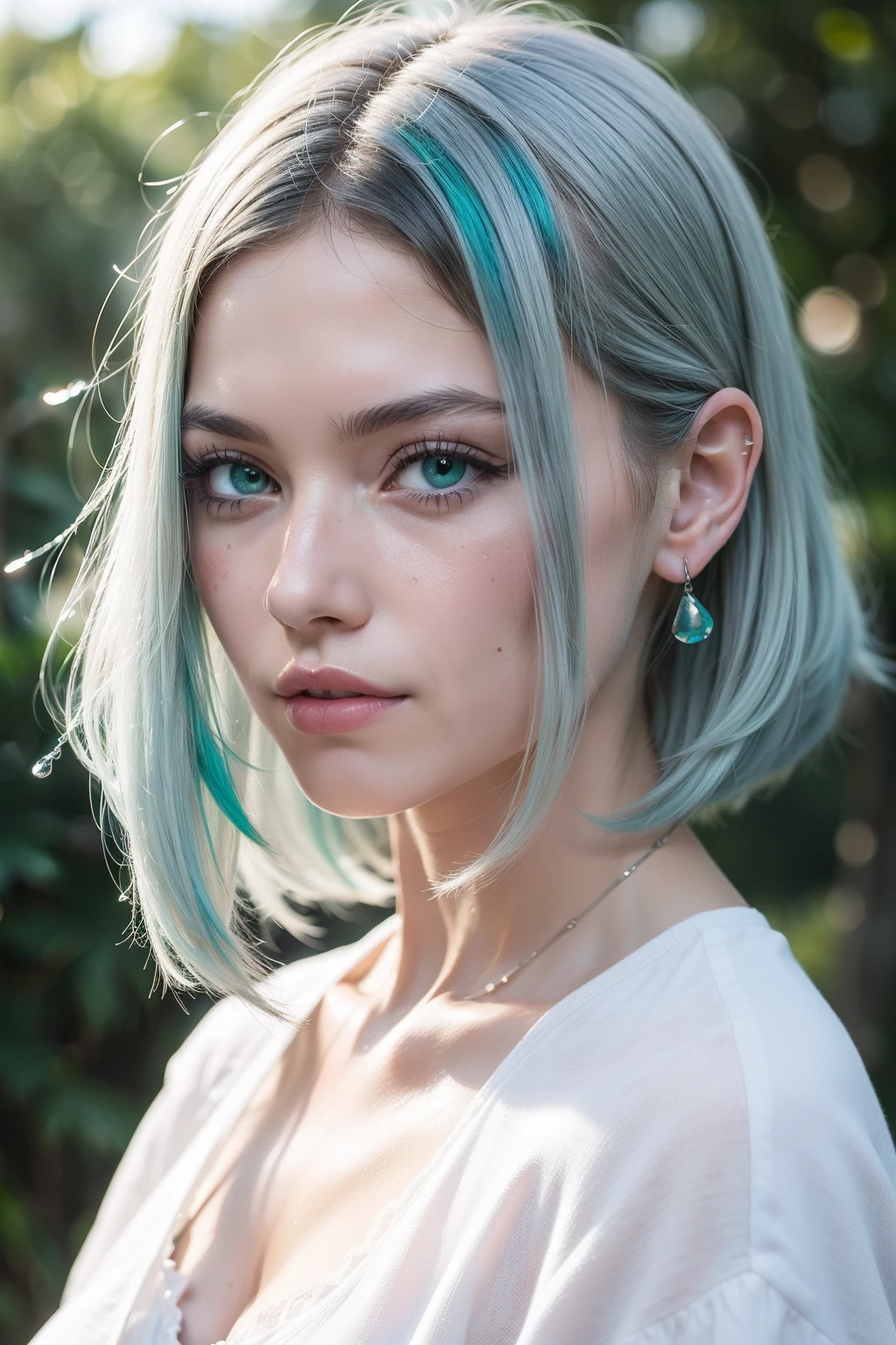 (((Masterful performance on Samizen))), hiquality, 8k ultra-detailed photograph, the best photograph, beautifull details, Smoothness in movement, Dynamic Angle, Dynamic posture, (1 girl), Cyan eyes, (multicolour hair+silver haired:1.3+redhead hair:1.2+purple hair+yellow hair strokes:1.3+green hair:1.3), White clothes in the style of vucha, neck bow, beatiful face, a lot of drops of water, clouds, nightfall, Wide plan, watercolor style.