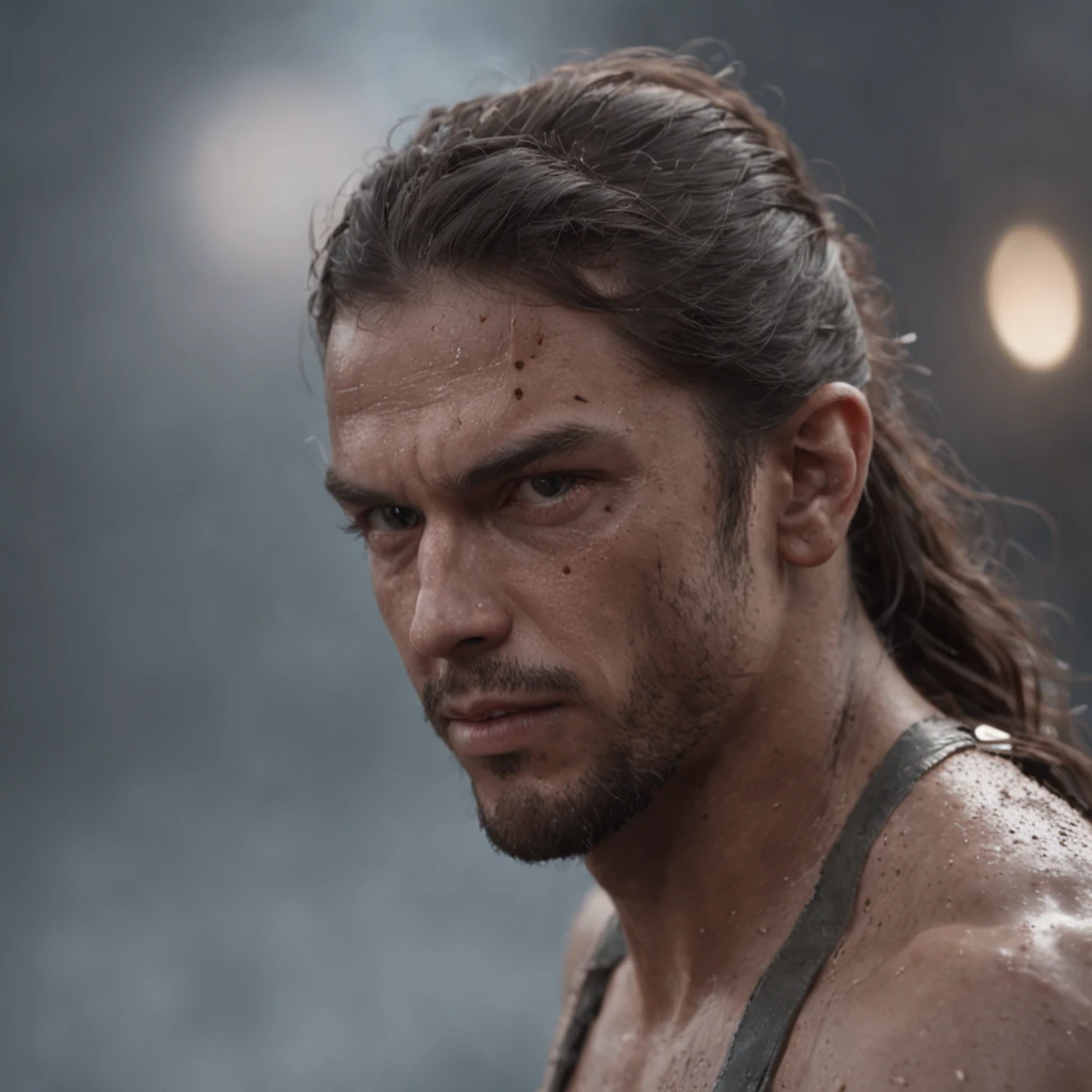 (Professional 3D rendering:1.3) de (Realistic:1.3) Foto de arte mais bonita do mundo,homem negro, Features soft, bright male heroes, ((Epic hero fantasy rough muscular man wet hero angry look long hair short beard and fierce expression in dynamic pose, fantastic location, majestoso ambiente desordenado)), corpo inteiro 8k unidade render, action shot, poros da pele, very dark lighting, sombreamento pesado, circunstanciado, Rosto detalhado, (vibrante, fotogrdeia realista, Realistic, Dramatic, Escuro, foco nítido, 8k), (Old leather clothes damaged by bad weather:1.4), ((((Use peles)))), (intrincado:1.4), decadente, (altamente detalhado:1.4), pintura digital, rendering by octane, art stations, Conceito-Arte, liso, foco nítido, illustration, germe da arte, (Loish:0.23), Wlop Ilya Kuvshinov, e Greg Rutkowski e Alphonse Mucha Gracias, (global ilumination, studiolight, Light Volumetric), chuva forte, floating particles, patife, fantasia, Onze, corpo inteiroesbian, ((Fundo escuro e antigo da cidade:1.3)),CGSesociedade,art stations