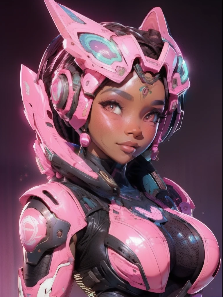 A beautiful pretty brown skin solarpunk, pink theme