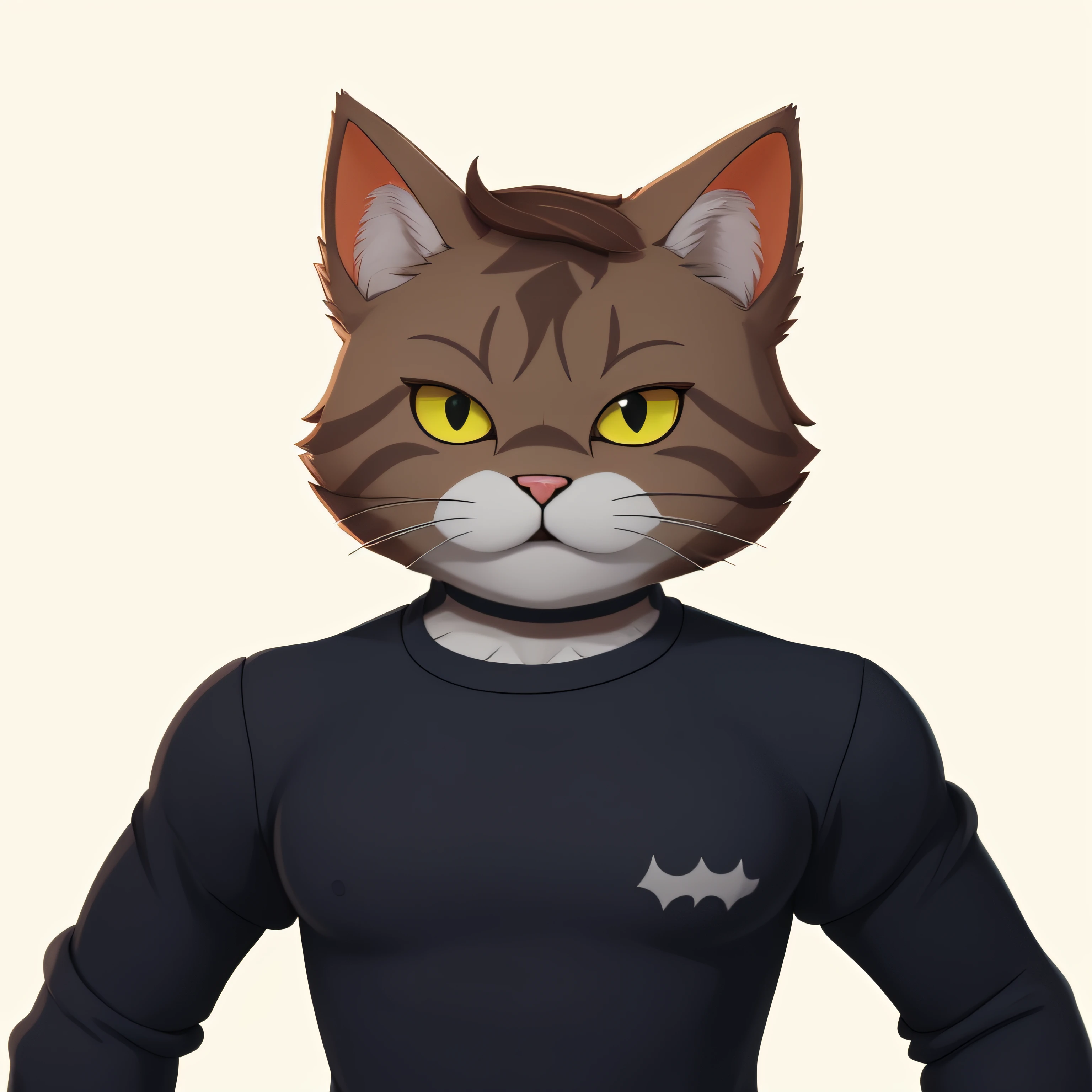 There is a cat with a black shirt and a brown cat with green eyes, Retrato de personagem peludo, gato antro, um gato antro, sem linha, Retrato de antro, Personagem altamente detalhado, Retrato do conceito do personagem de mim, retrato detalhado do caractere, retrato de personagem de mim, personagem peludo, avatar da parte superior do corpo, Commission for High Res, gato anime realista, Retrato de antro da obra-prima