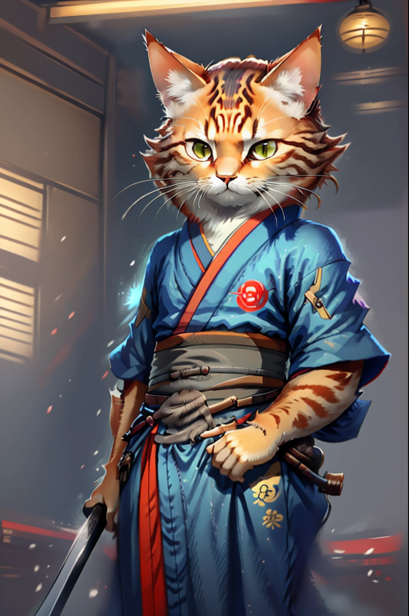 Gato de kimono, samurai