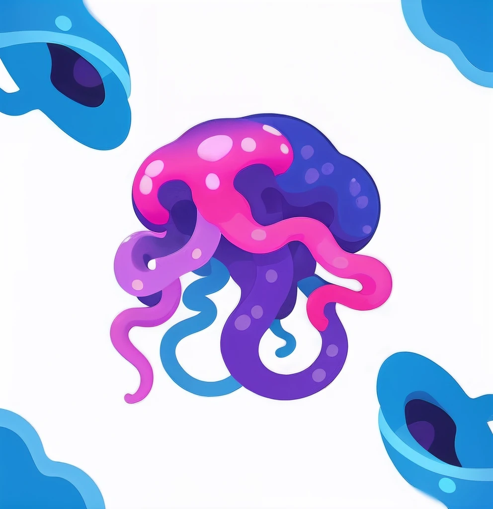 A closeup of a jellyfish with pink and blue tentacles, mixture of tentacle creatures, An alien mushroom with tentacles, Tentacles in the universe, tentacles surrounding, jellyfish element, Space jellyfish, Carne Viva, many tentacles, alien squid, cyberpunk jellyfish, Fotografia de Kurzgesagt, flat surreal psychedelic colors, vivid tentacles
