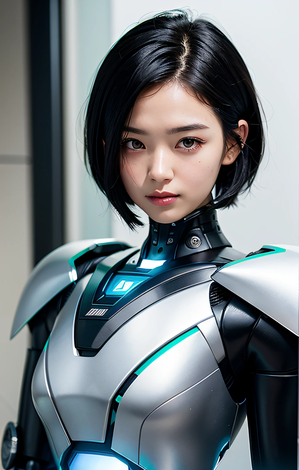 best quality make a representation of yourself as a robot girl with short, straight black hair