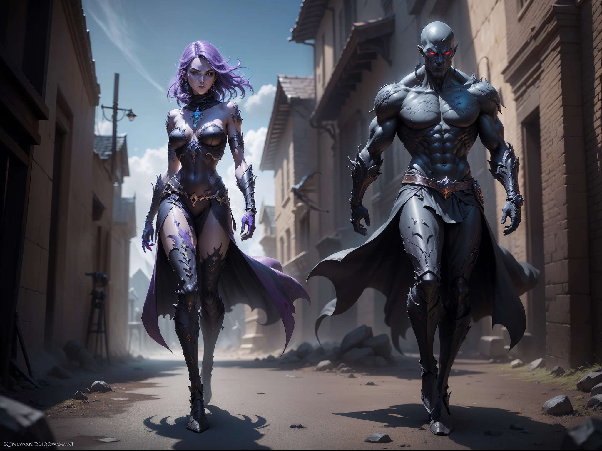 dnd character, Ominous figure of a humanoid, Humanoid, Detailed features, detailed facial features, detaile, (Full body:1.2), (Colorful:1.3), (actionpose), 4K, Convoluted, masutepiece, Digital Painting, Detailed, (depth of fields:1.2), Global Illumination, (Art by Gregg Rutkowski and Ross Droze and Ropp)