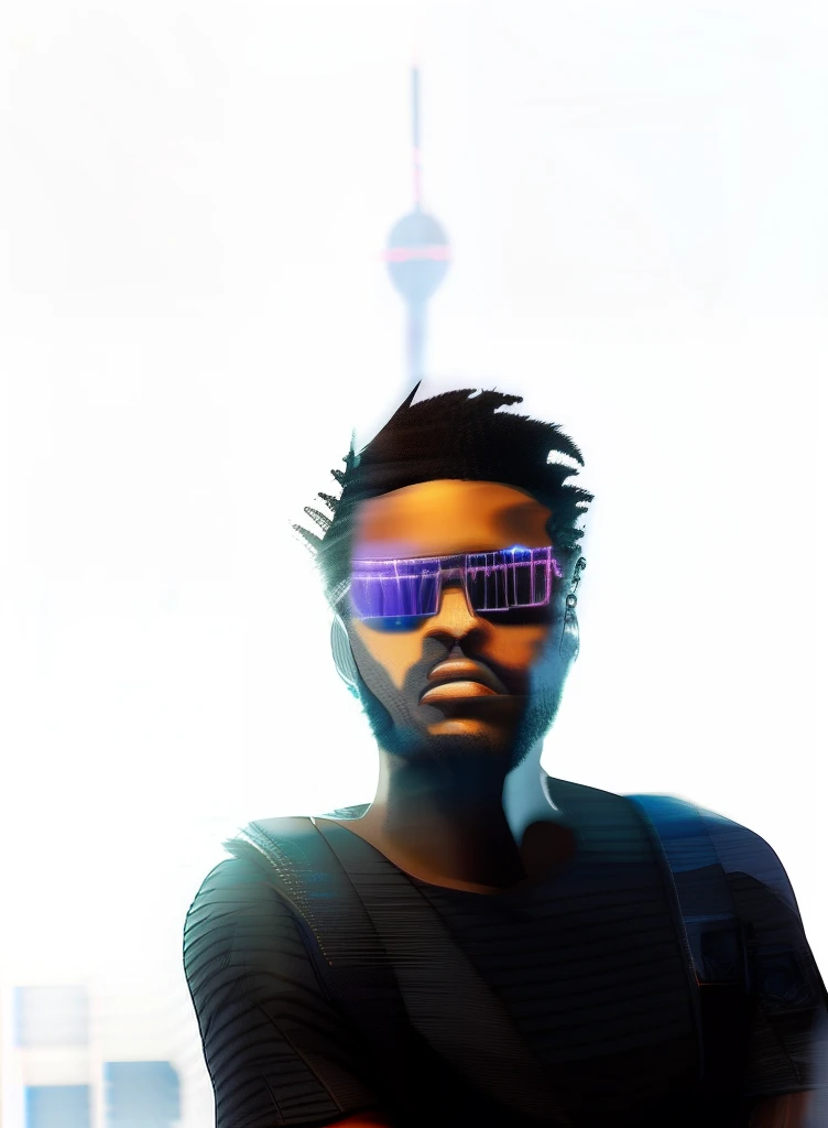 Close-up of Futuristic cityscape made of rows of 
tall skyscrapers and neon signs.