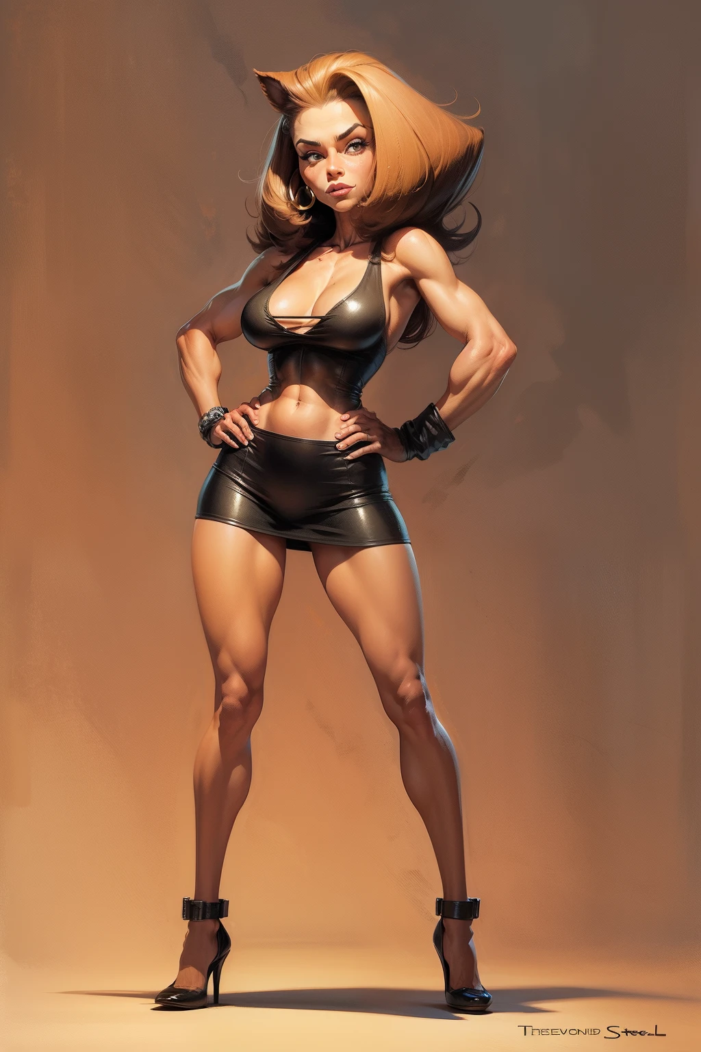 Full body portrait of one Woman in the style by steve purcell