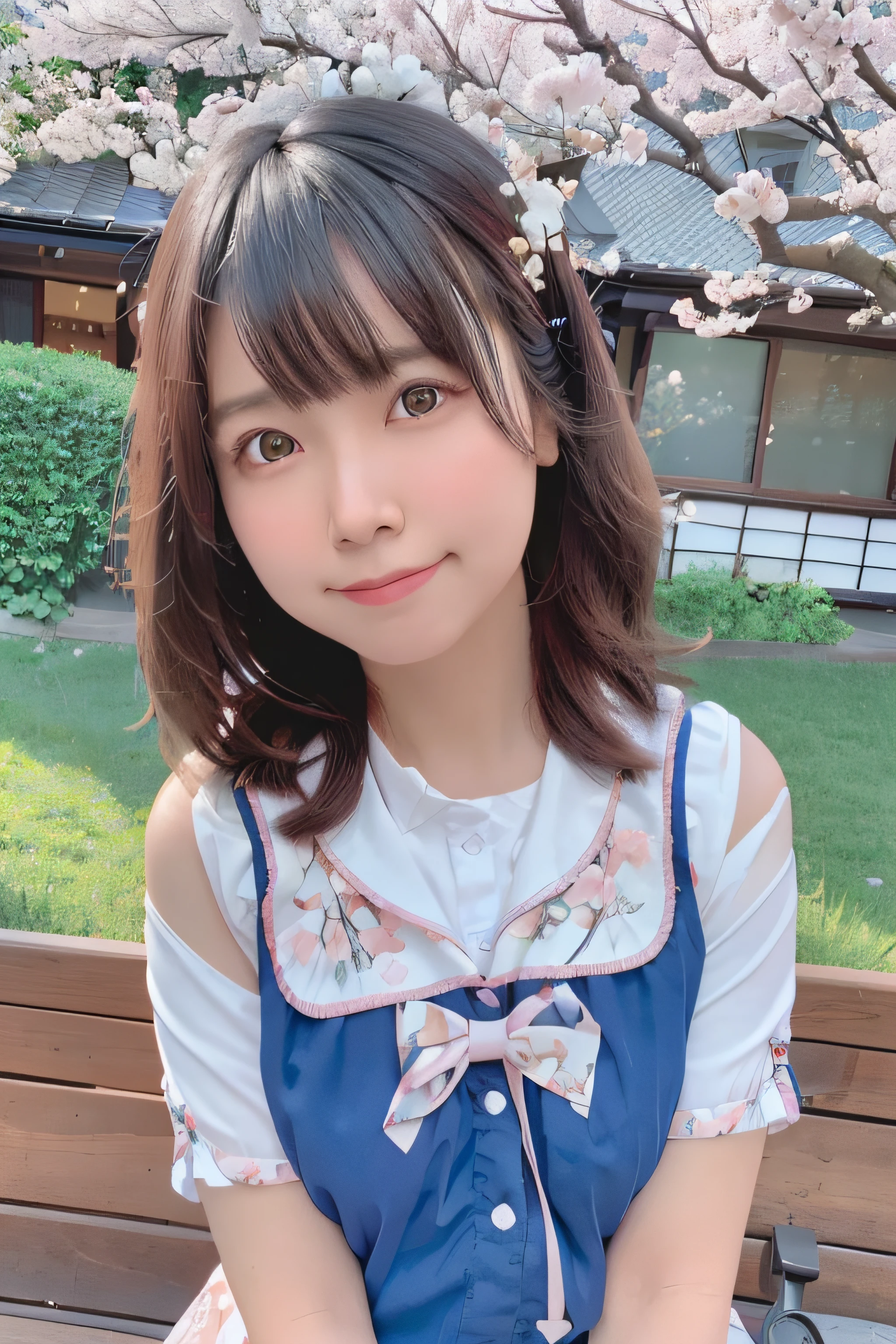 best quality, ultra high res, (photorealistic:1.4),blush,cute,(detailed face),light smile,
looking at viewer,
upper body, japanese clothes,
sunny,river,(cherry blossoms),blue sky,