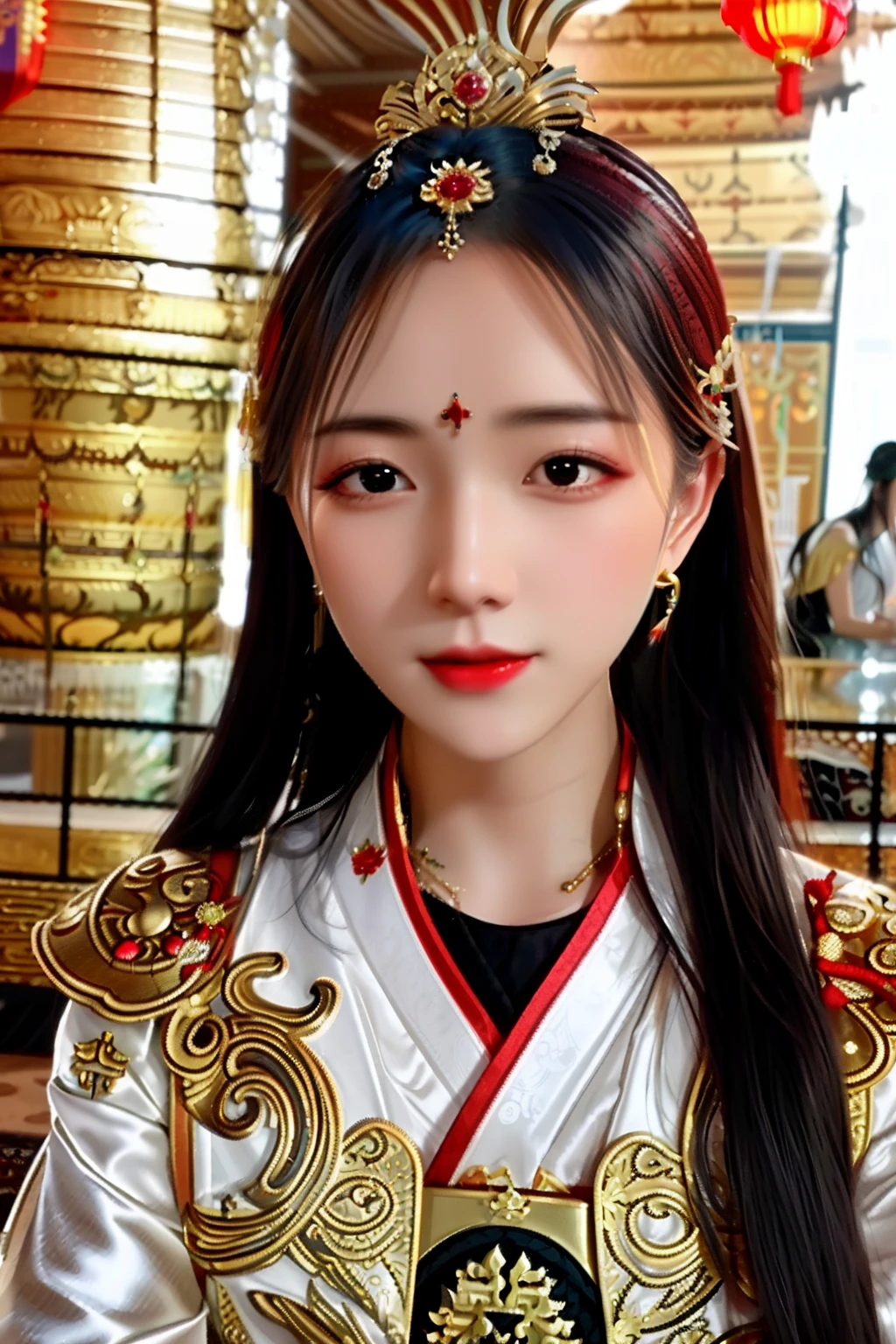 a woman with long hair wearing a gold headpiece and a black top, a beautiful fantasy empress, ((a beautiful fantasy empress)), palace ， a girl in hanfu, chinese princess, inspired by Xie Sun, inspired by Huang Ji, xianxia fantasy, chinese style, chinese girl, ancient chinese princess, ruan jia beautiful!, xianxia