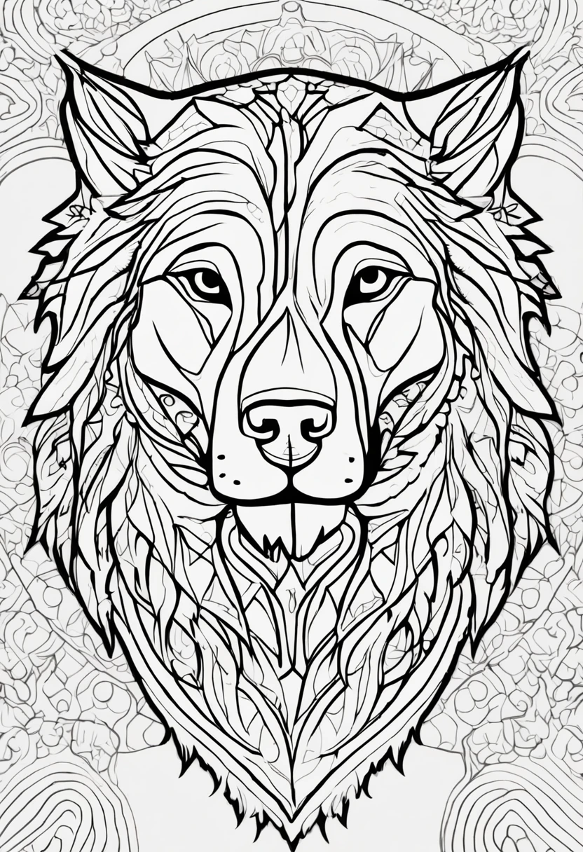 coloring page for adults, bold lines, dark lines, mandala body, puppy body, labrador retriever mandala dog face, mandala face, symmetrical, background, clean line art, fine line art, resolution 512x 768