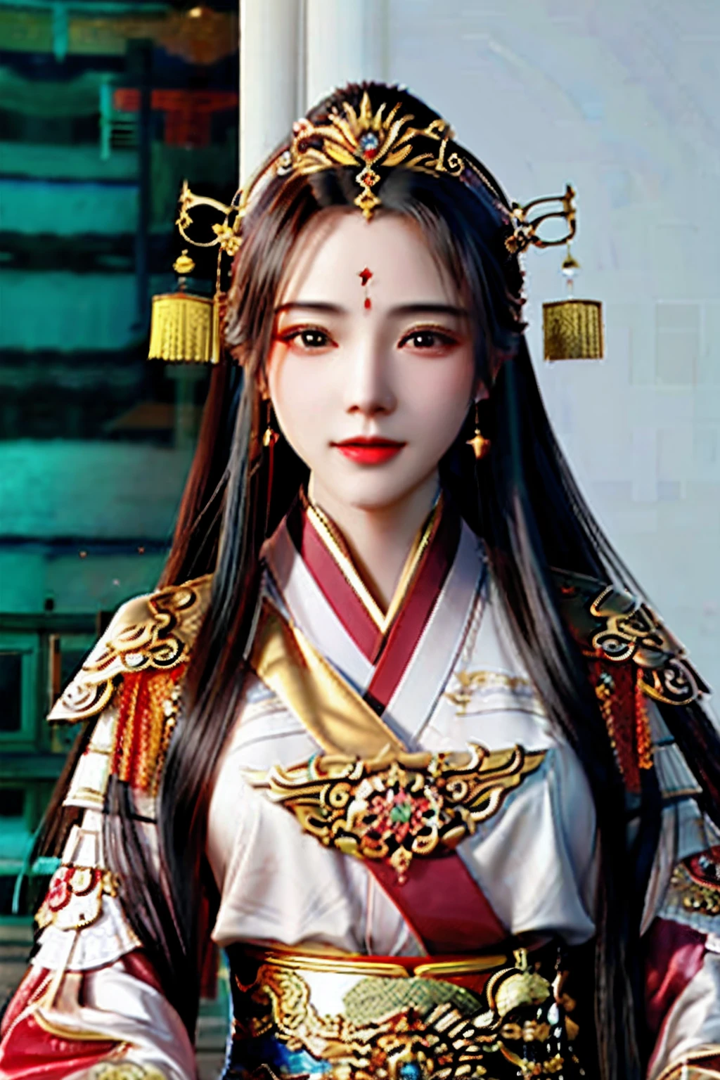 A woman with long hair wearing a golden headdress and a black blouse，A beautiful fantasy queen，（A beautiful fantasy queen）），palaces，a girl in hanfu，China Princess，inspired by Xie Sun，inspired by Huang Ji，xianxia fantasy，Chinese style，ChineseGirl，Ancient Chinese princess，The Nguyen family is beautiful！，Xianxia，fully body photo