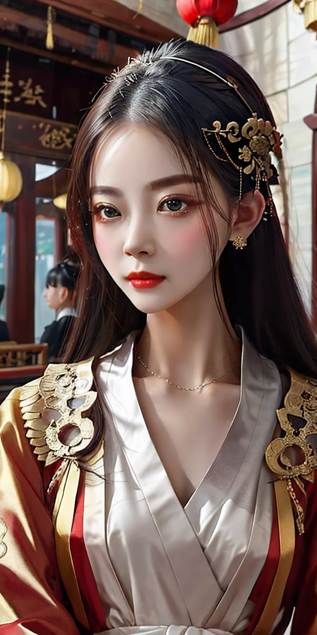 a close up of a woman wearing a headpiece and a dress, China Princess, a beautiful fantasy empress, Traditional beauty, Princesa chinesa antiga, ((a beautiful fantasy empress)), Chinese style, ancient chinese beauti, Chinese traditional, Palace ， A girl in Hanfu, Beautiful rendering of the Tang Dynasty, inspired by Du Qiong, Xianxia, ruan jia beautiful!