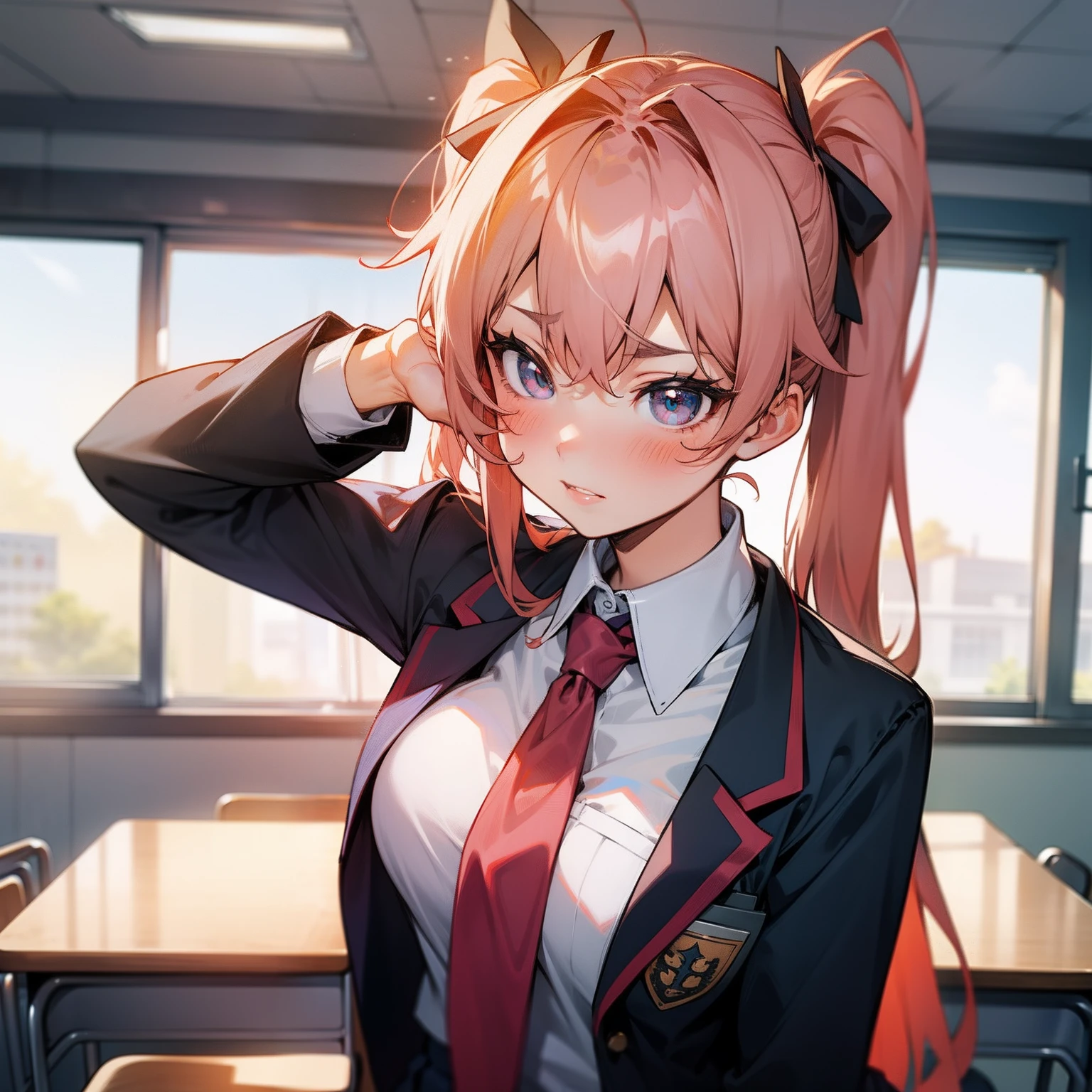 tsundere girl in school uniform in a classroom