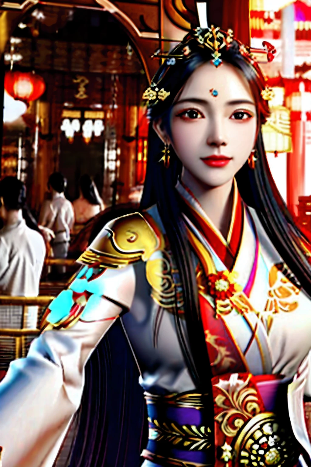 A woman wearing a gold headdress and a red dress, a beautiful fantasy empress, China Princess, ((a beautiful fantasy empress)), Palace ， A girl in Hanfu, ultra realistic fantasy tiara, Beautiful rendering of the Tang Dynasty, Princesa chinesa antiga, Chinese girl, Chinese style, xianxia fantasy, beautiful female princess,