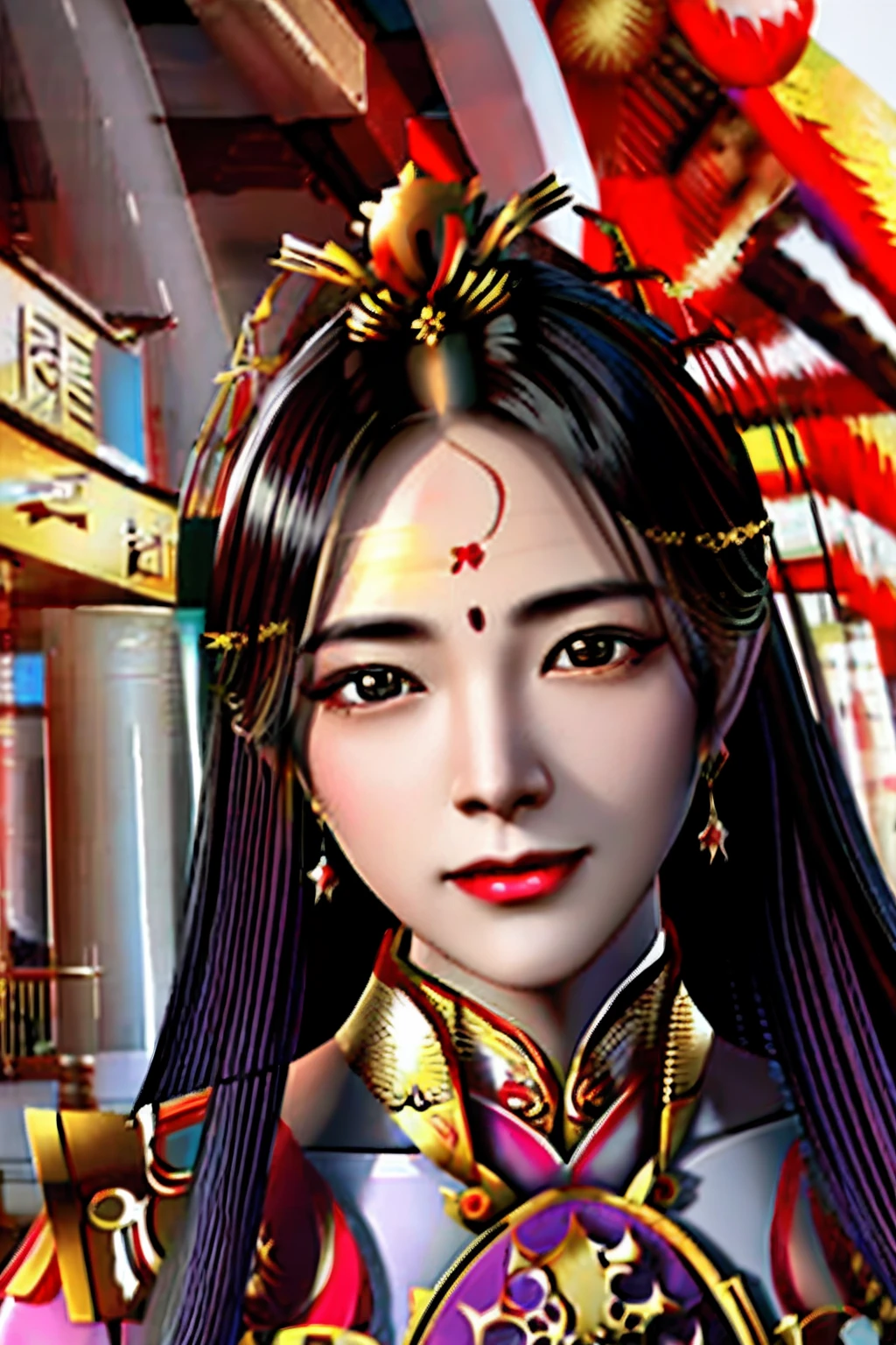 A woman wearing a gold headdress and a red dress, a beautiful fantasy empress, China Princess, ((a beautiful fantasy empress)), Palace ， A girl in Hanfu, ultra realistic fantasy tiara, Beautiful rendering of the Tang Dynasty, Princesa chinesa antiga, Chinese girl, Chinese style, xianxia fantasy, beautiful female princess,