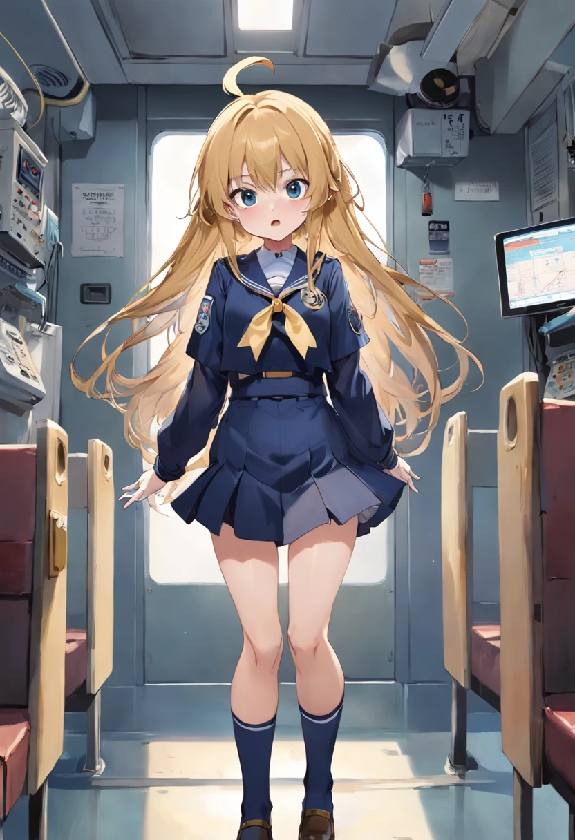 (1girl:1.3), (Cabello largo rubio:1.2), (cabello ondulado:1.1), (ojos azules:1.0), (senos medianos:1.1), (Uniforme de marinero de manga larga:1.2), (falda:1.1) , (Accesorio para el cabello de cinta lateral:1.1), (Worried, panicked expression:1.3), (Sala de servidores:1.3), (Calcetines hasta la rodilla:1.0), (Monitores de ordenador:1.0), (Cables de red:1.1), ( Bastidores de servidores:1.2), (Detalles intrincados:1.0), (Luces de emergencia:1.1), (Warning signs:1.0), (spilled coffee cup:1.0), (Open Laptop:1.1), (pose confusa:1.2) Adrian Ghenie, Esao Andrews, Jenny Saville, Edward Hopper, surrealismo, Arte oscuro por James Jean. Tim Burton. Aesthetic anime of the 90s.