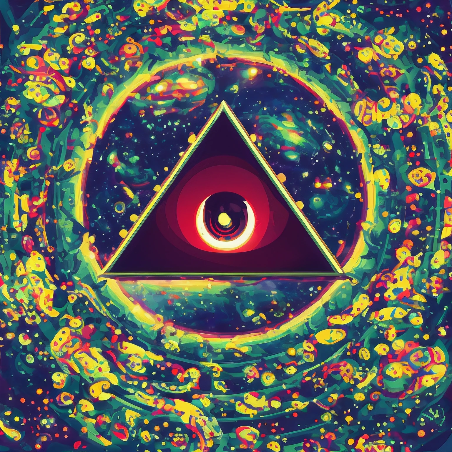 Big pyramid with big eyes in space, Da Vinci Style ,Background color is black, --auto --s2