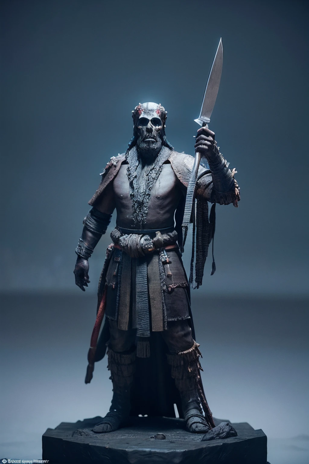 there is a statue of a man with a skull and a knife, 3 d sculpture 8 k octane render, photogrammetry, 3 d ape shaman profile portrait, rendered with substance designer, 3 d render of a shaman, 3 d maya render, 3 d sculpt, 3d sculpt, digital sculpture, ominous creature hiding detailed, ugly highly detailed