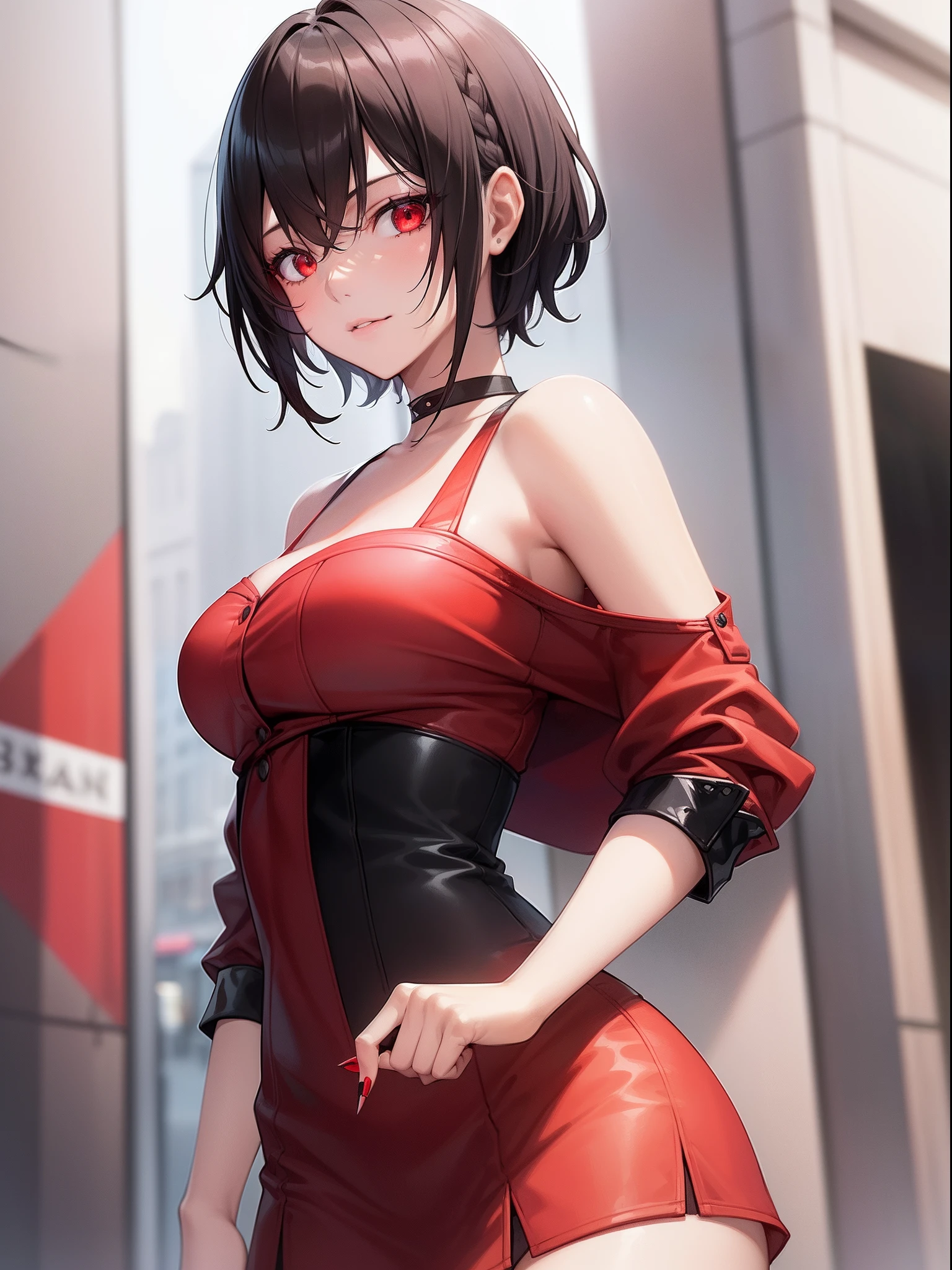 A girl,she is cute,she wearing ada wong outfit,hd,she pose,she smile,smooth lightning,sunrise