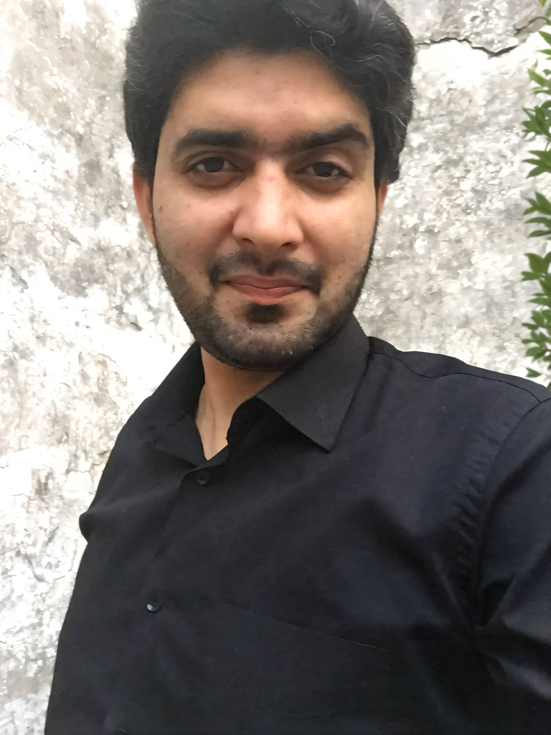 arafed man in black shirt standing in front of a wall, sayem reza, khyzyl saleem, kyza saleem, without beard, portait photo profile picture, with a small beard, without beard and mustache, riyahd cassiem, emad mostaque, with a beard and a black shirt, selfie photo, professional profile picture