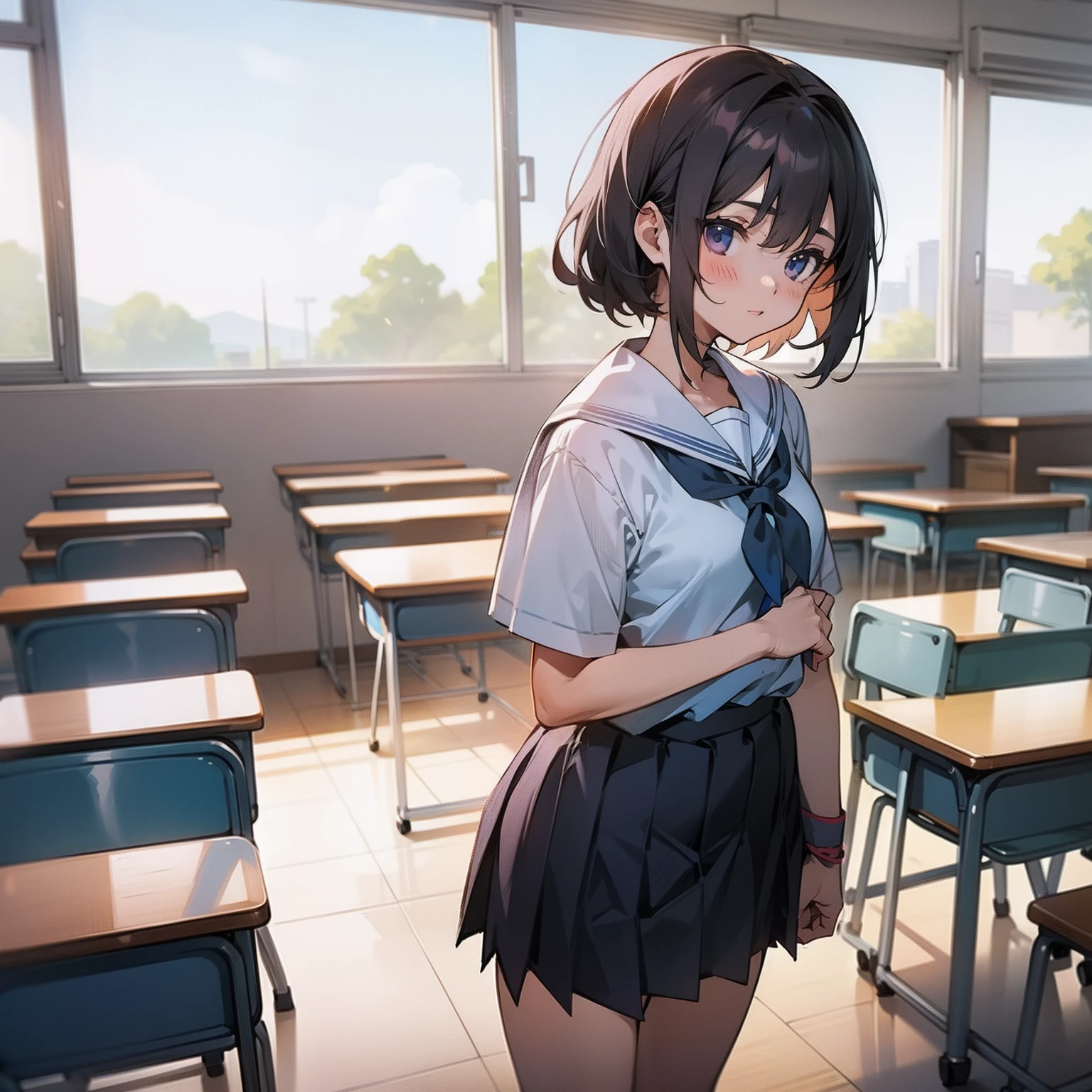 nadeshiko girl in school uniform in a classroom