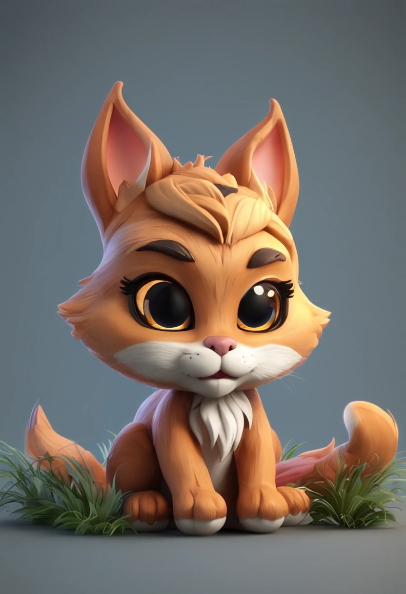 Cartoon illustration of a furry cat sitting on a dark surface, arte digital detalhada fofa, render 3D bonito, painting digital adorable, arte digital fofa,  raposa de League of Legends chibi, raposa bonito, 3 d render estilizado, render 3d estilizado, liquidificador eevee render, estilizado como um render 3d, sem fundo