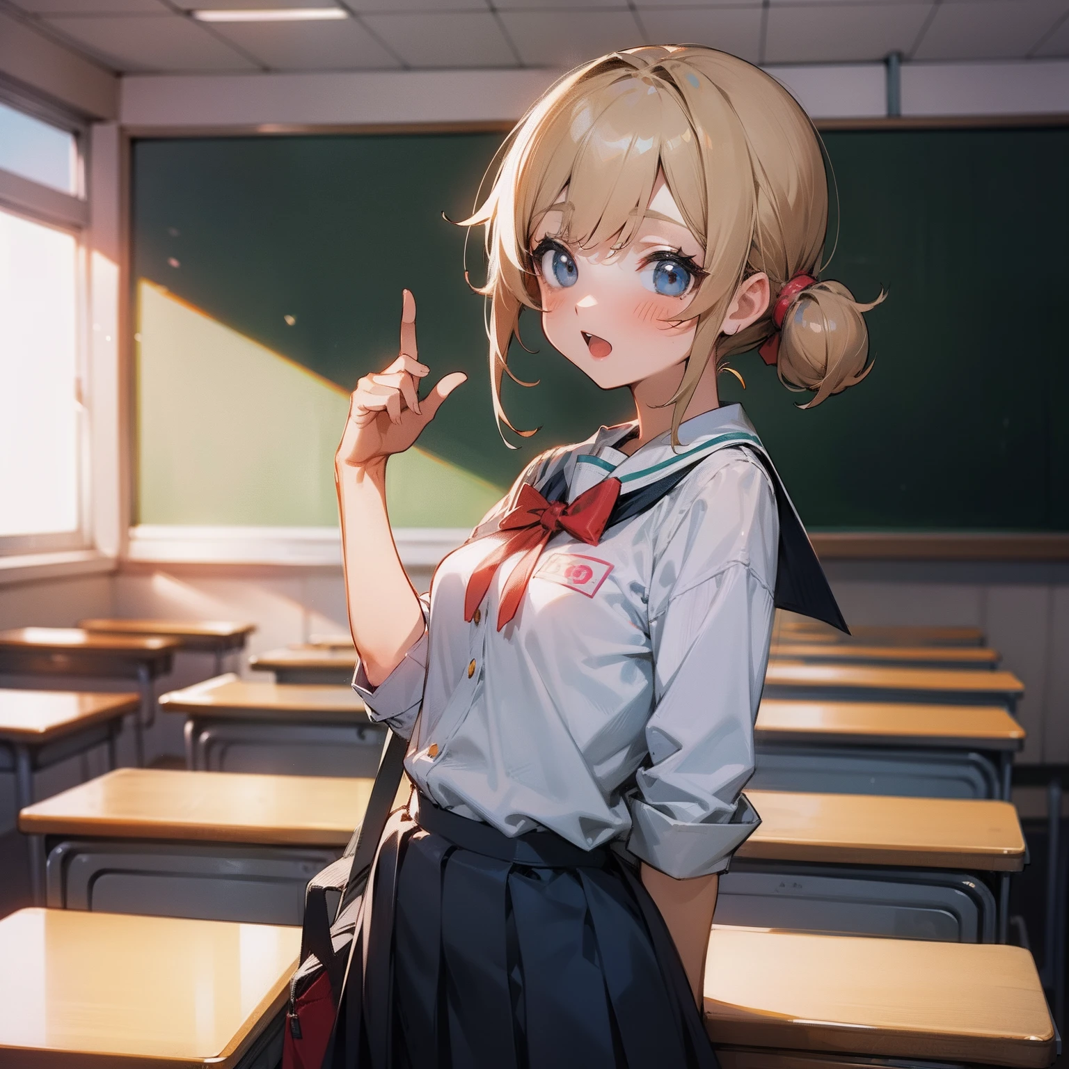 genki girl in school uniform in a classroom