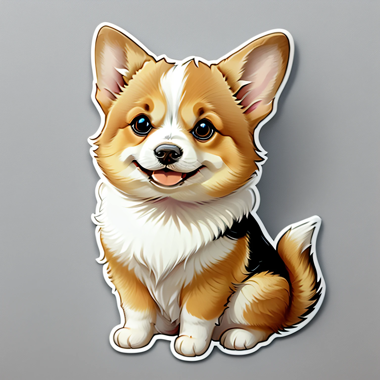 Sticker. corgi, flat design, white background, head only, cute, kawaii